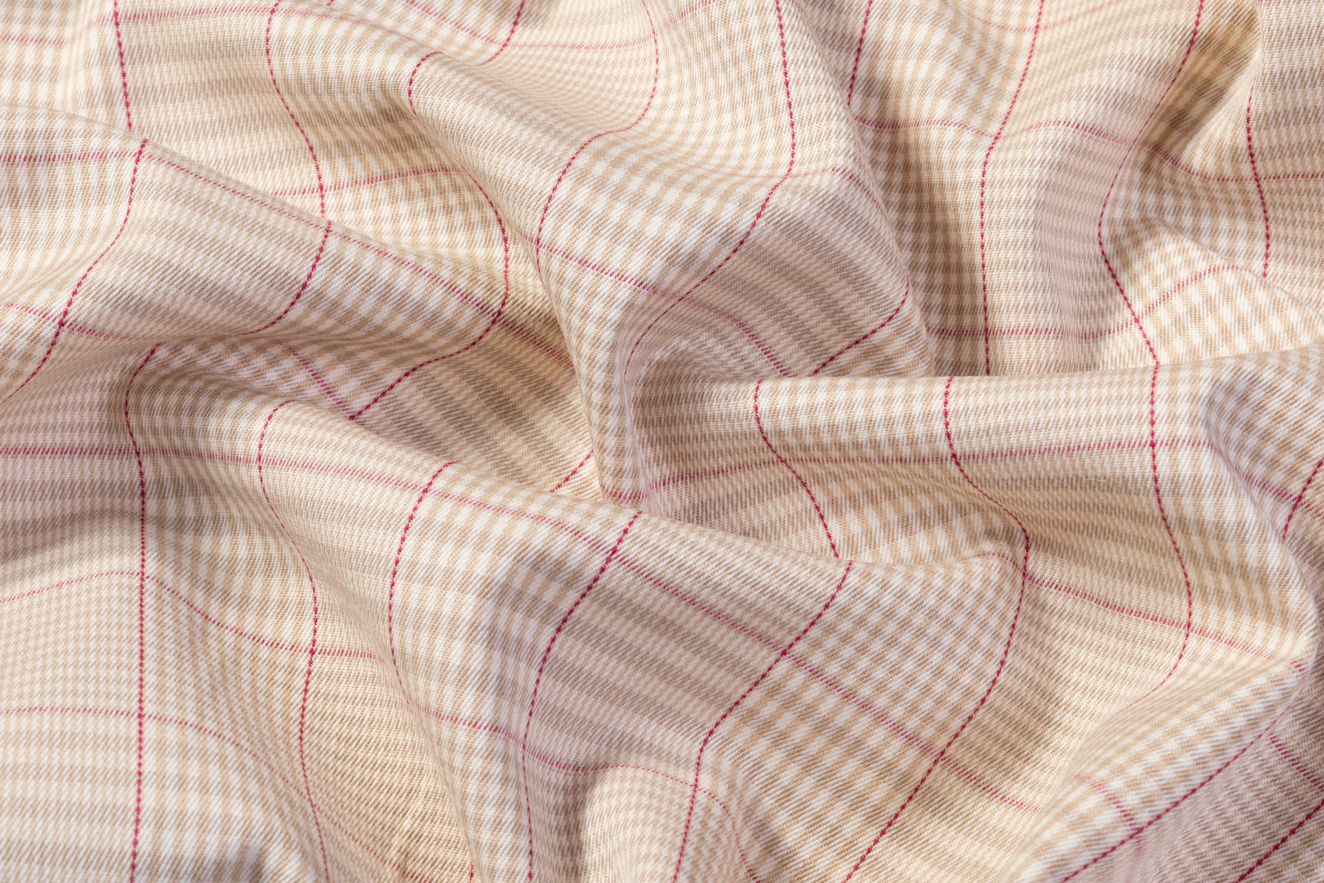 Checked Italian Wool Suiting - Beige / Magenta
