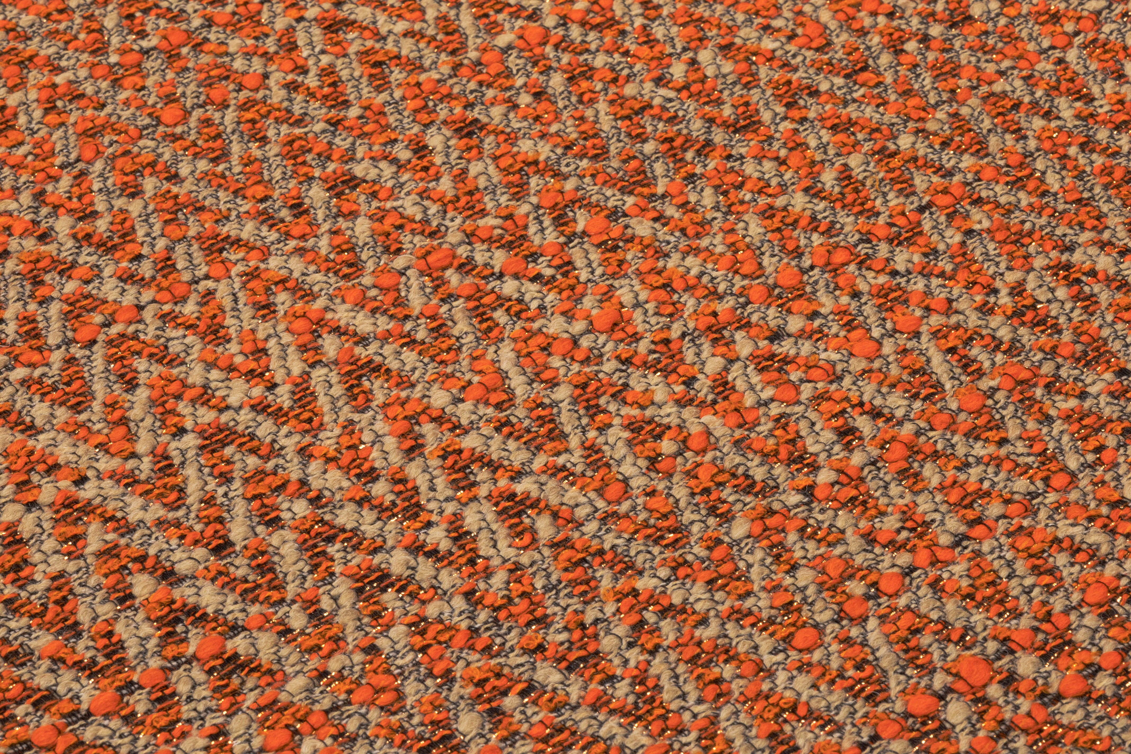Chevron Metallic Italian Wool Tweed - Orange / Taupe