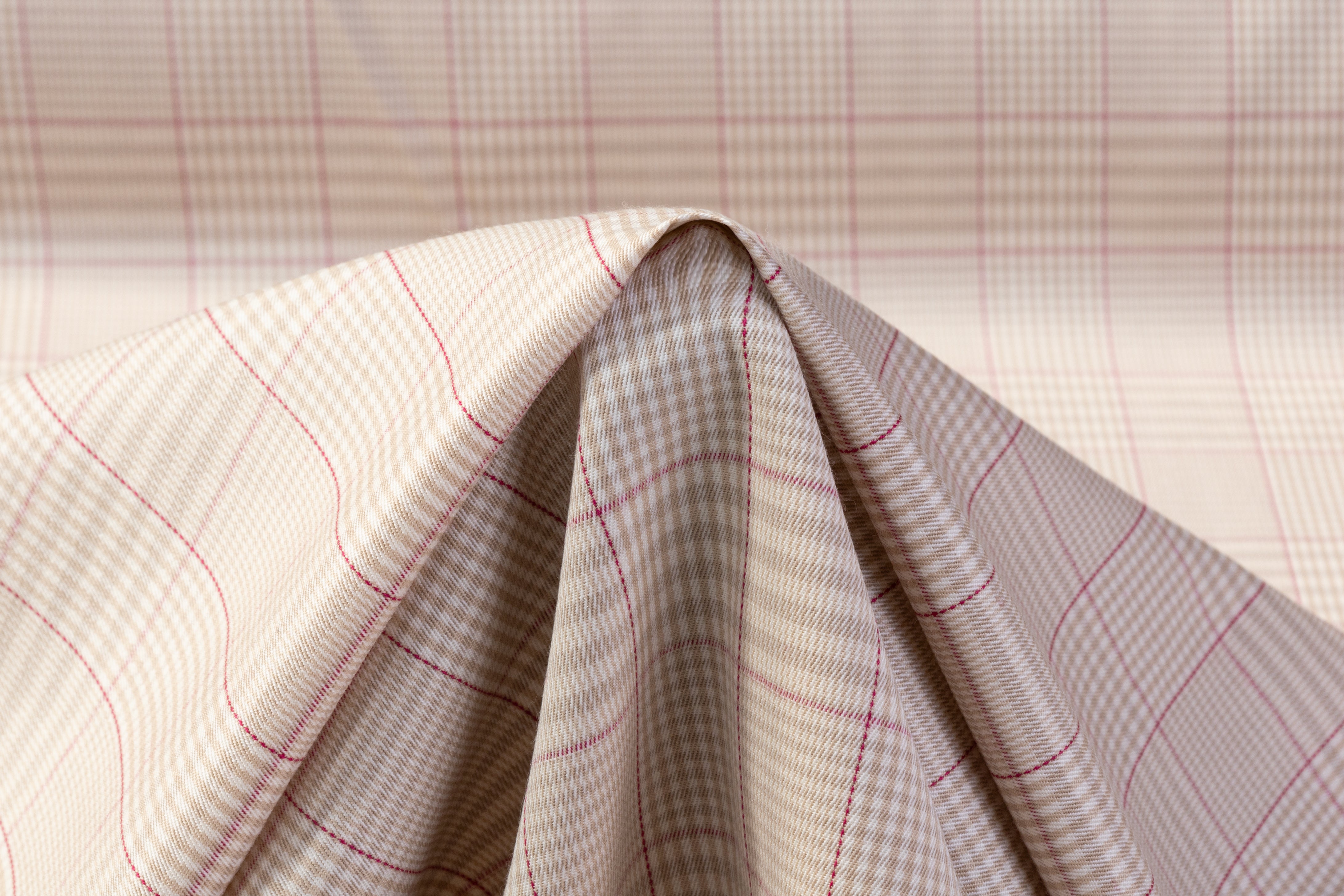 Checked Italian Wool Suiting - Beige / Magenta