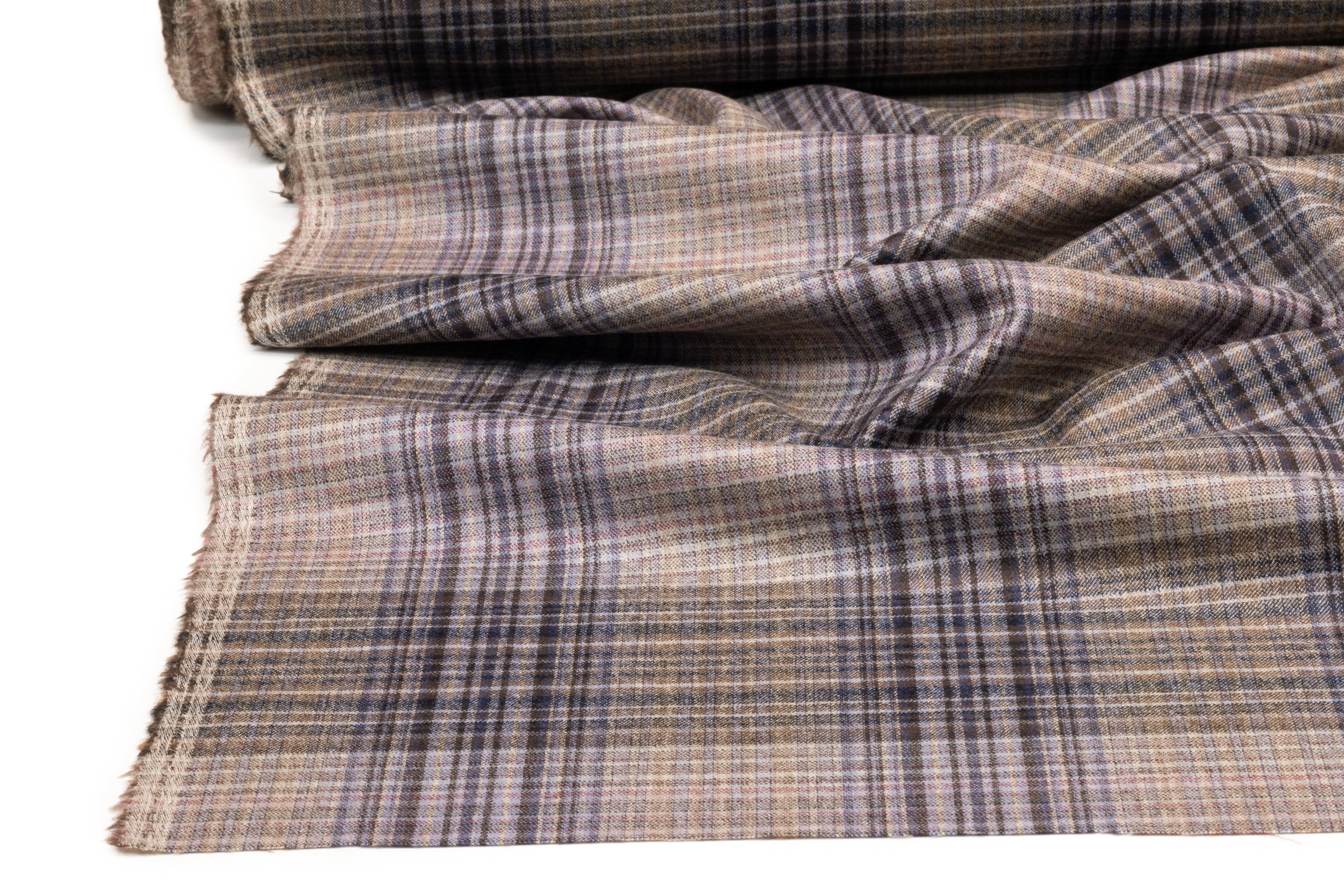 Carnet - Plaid Italian Wool Flannel Suiting - Light Taupe / Navy / Brown