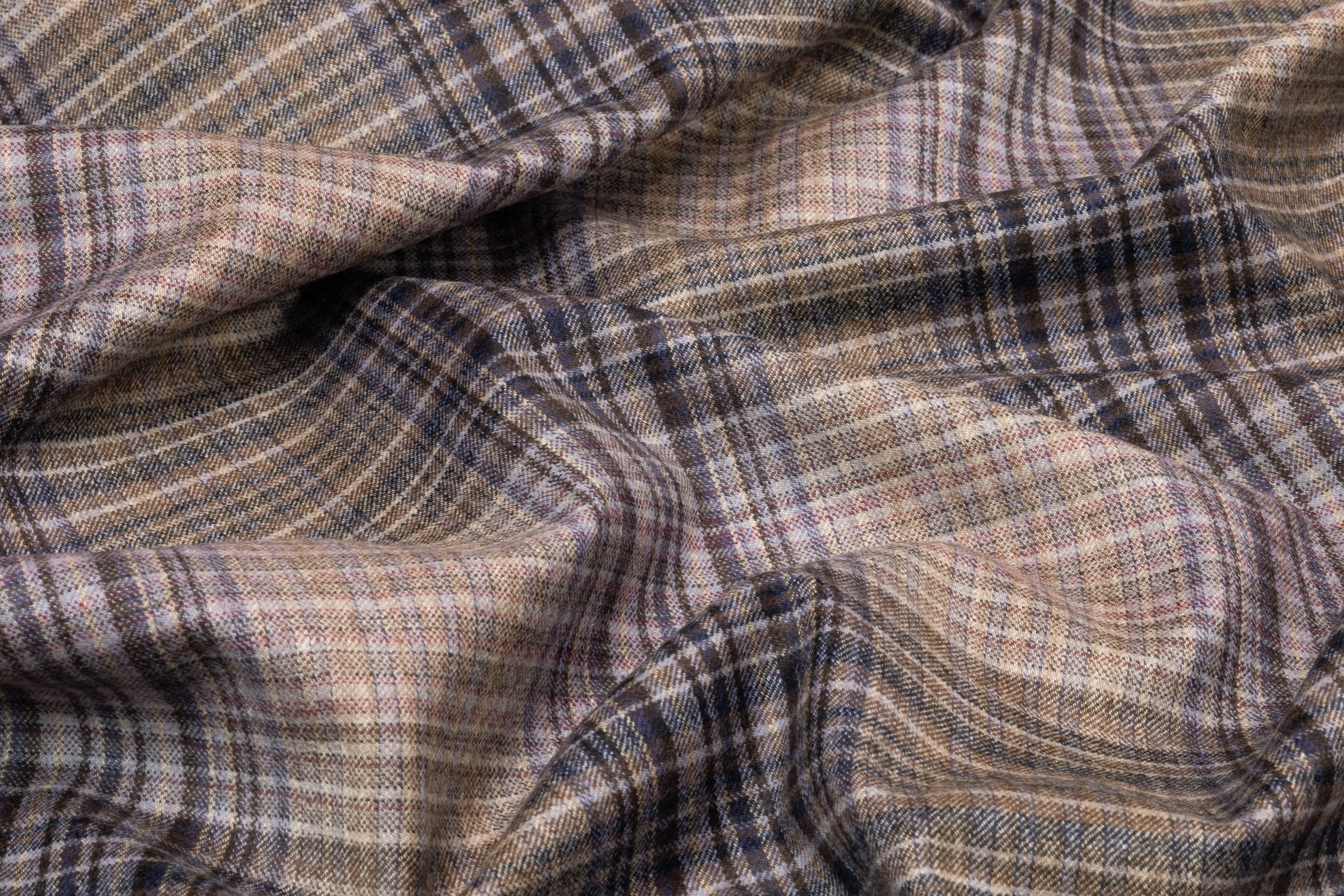 Carnet - Plaid Italian Wool Flannel Suiting - Light Taupe / Navy / Brown