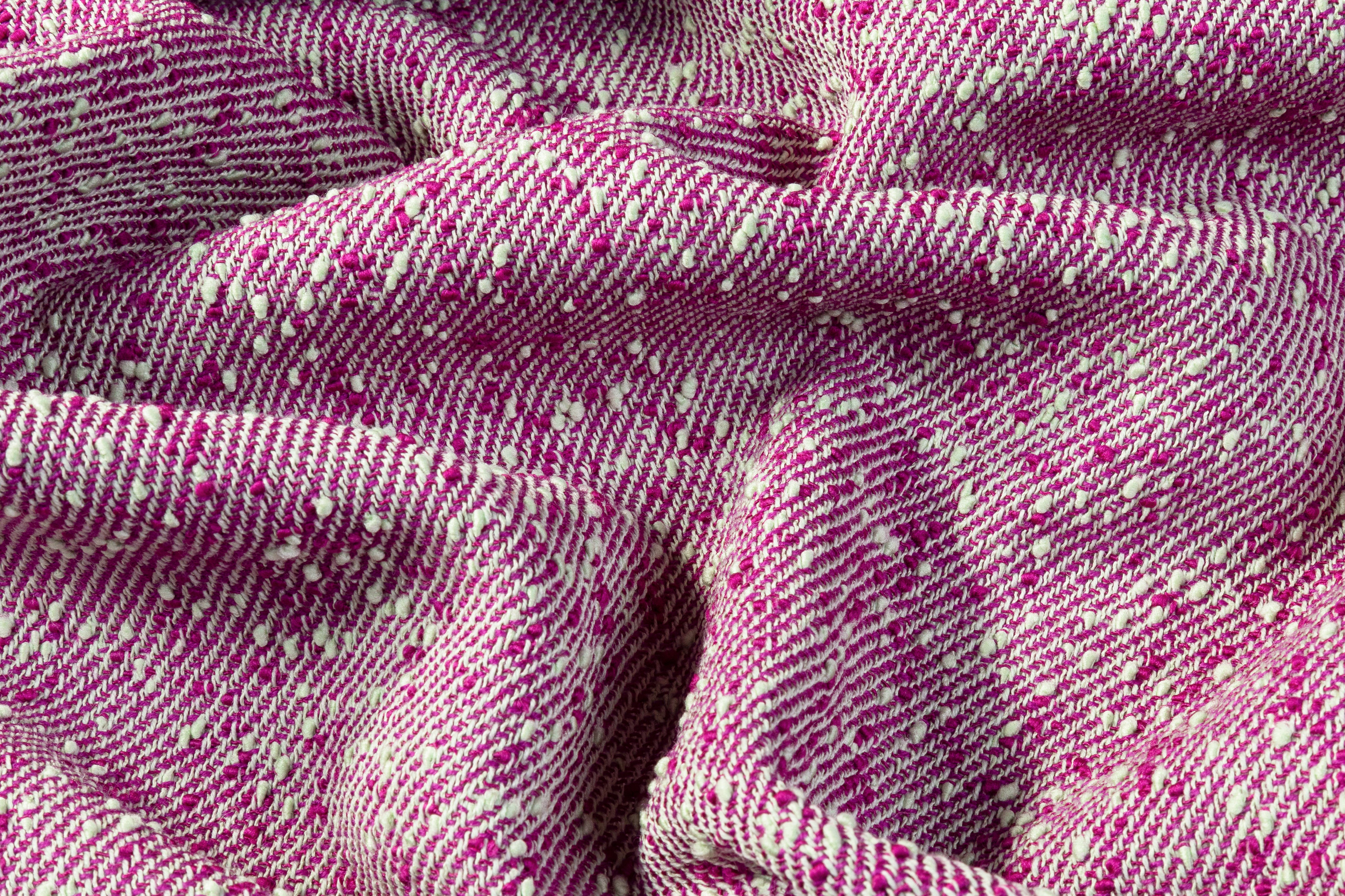 Textured Italian Wool Blend Twill - Fuchsia / Mint Green