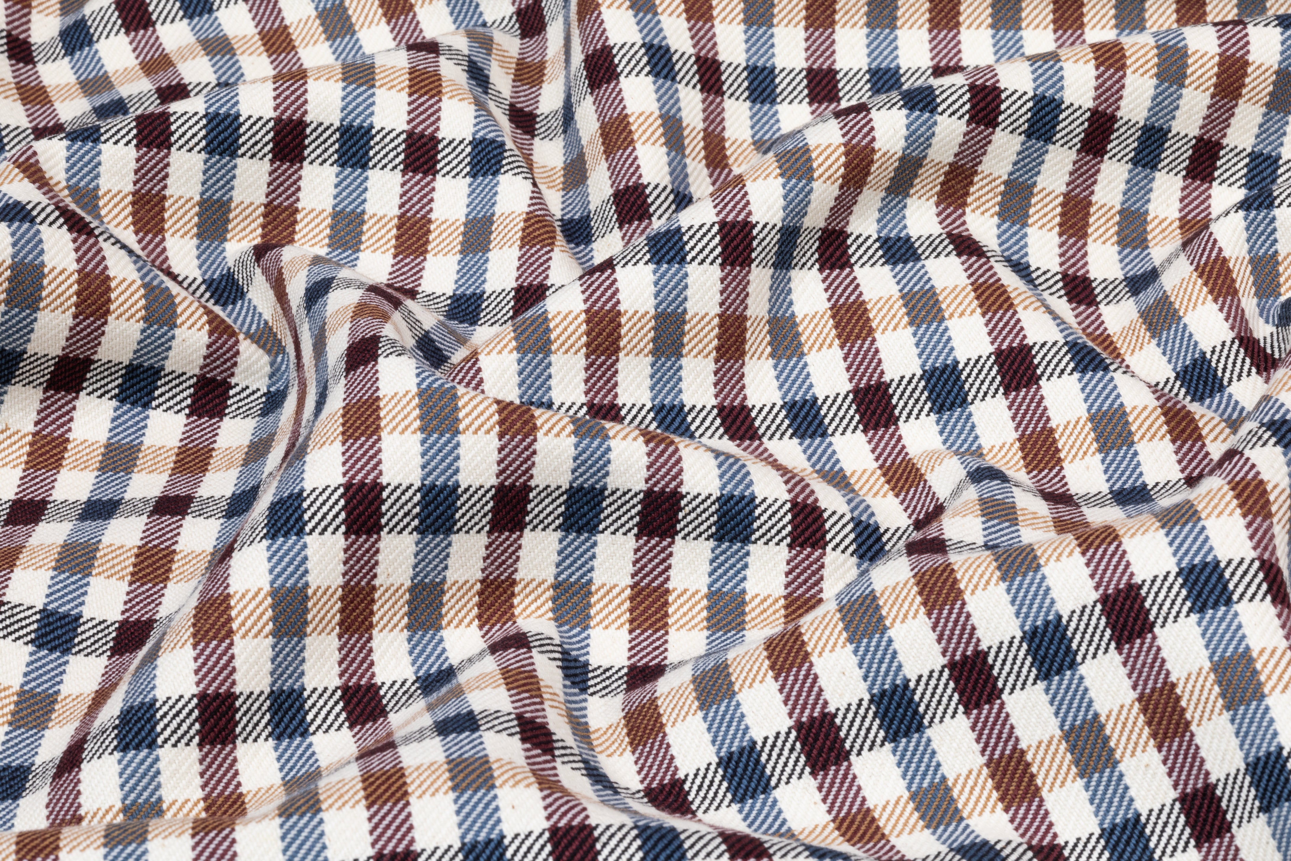 Checked Italian Cotton Wool Blend - Burgundy / Blue / Camel