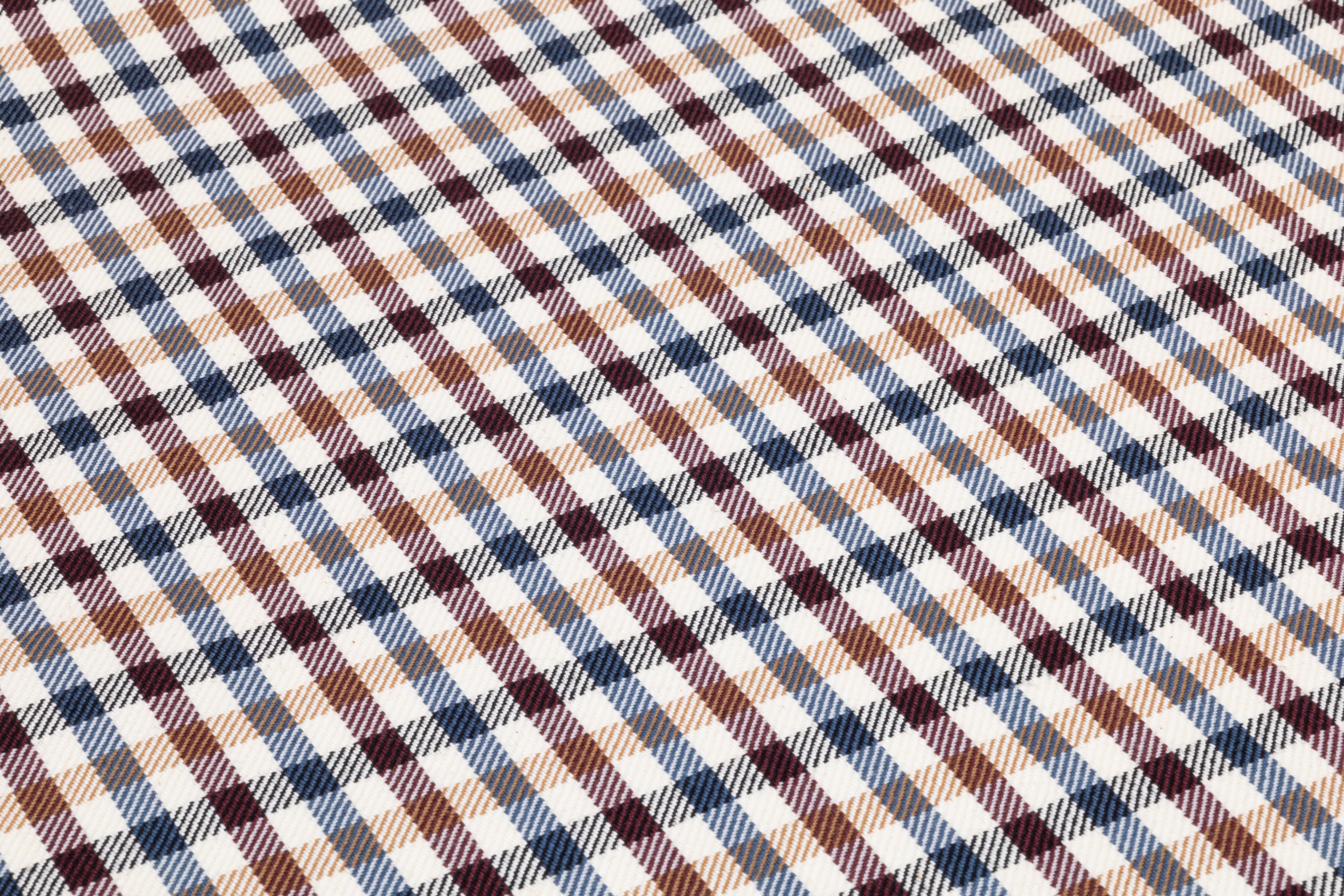 Checked Italian Cotton Wool Blend - Burgundy / Blue / Camel