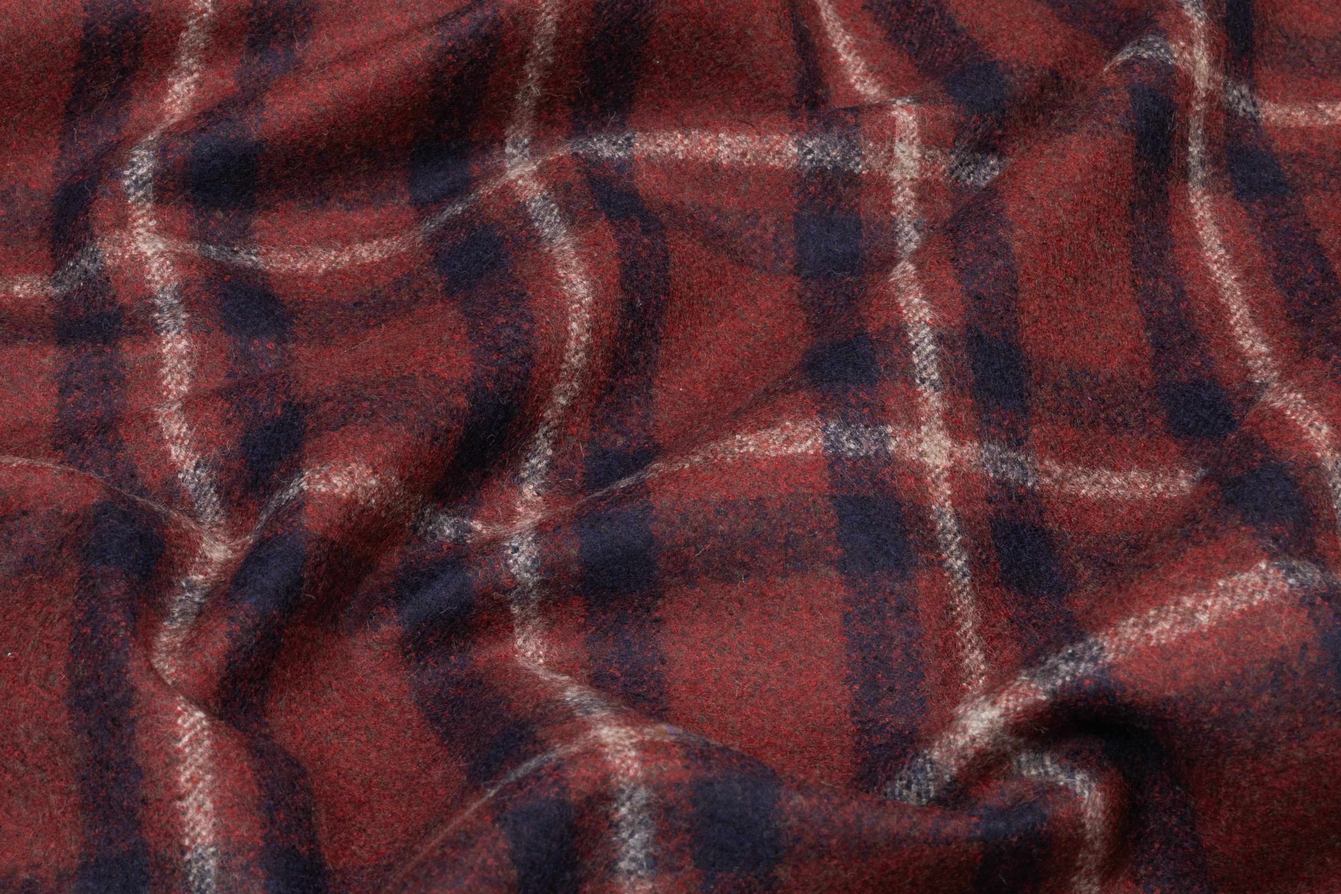 Tallia di Delfino - Plaid Micro Twist Wool Suiting - Brick Red / Navy