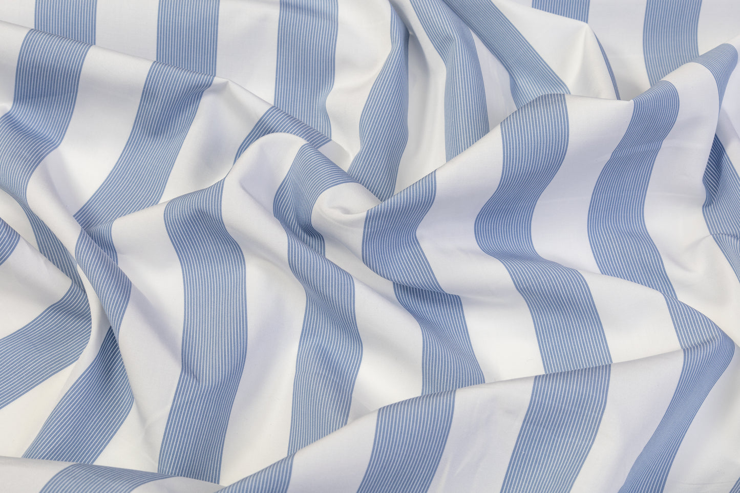 Striped Cotton Shirting - White / Soft Blue