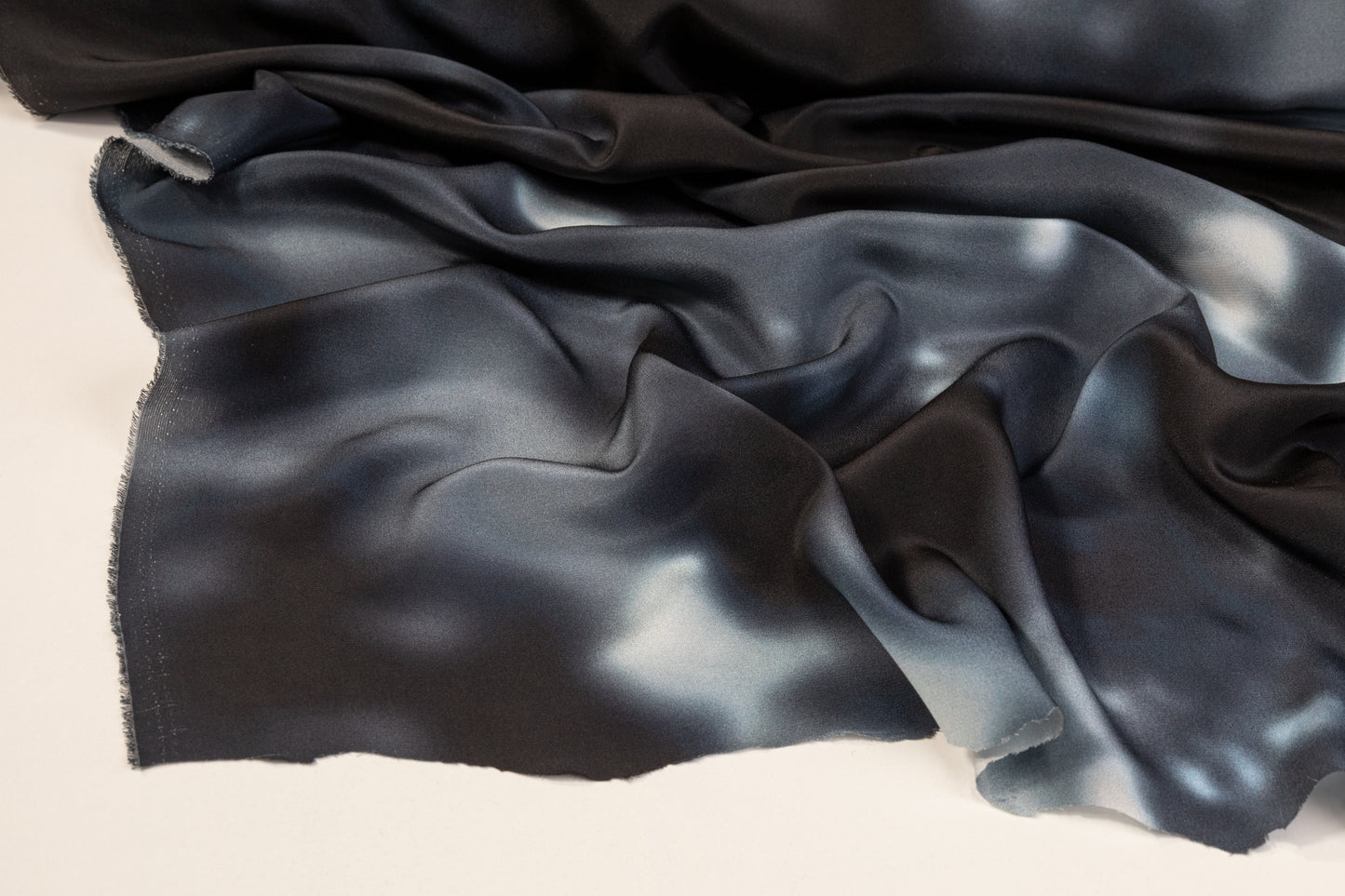 Abstract Silk Crepe De Chine - Black / Blue / White
