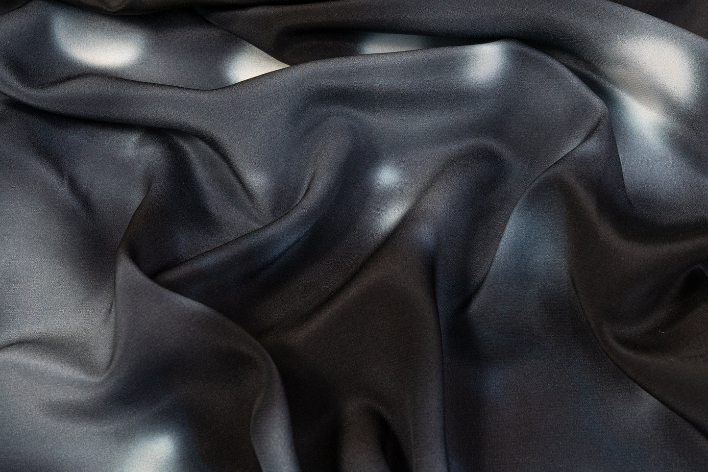 Abstract Silk Crepe De Chine - Black / Blue / White