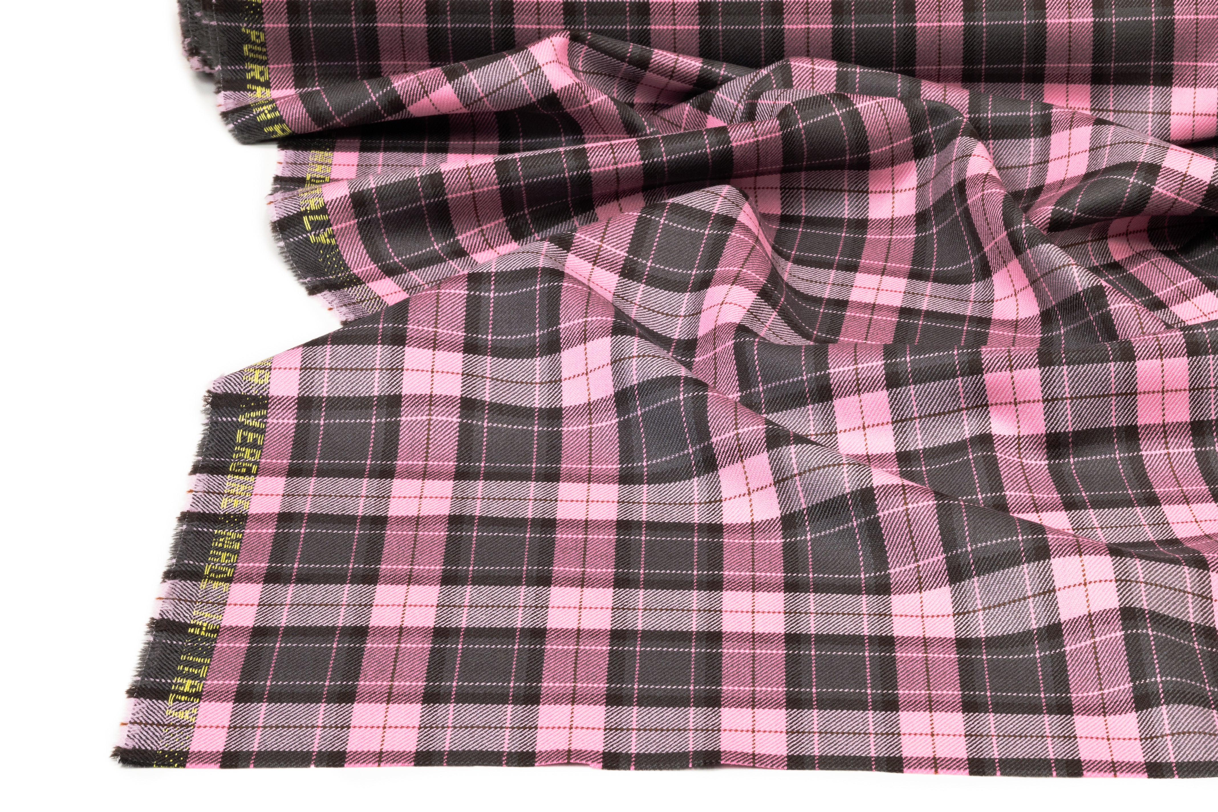 Tartan Italian Wool Suiting - Pink / Charcoal / Brown