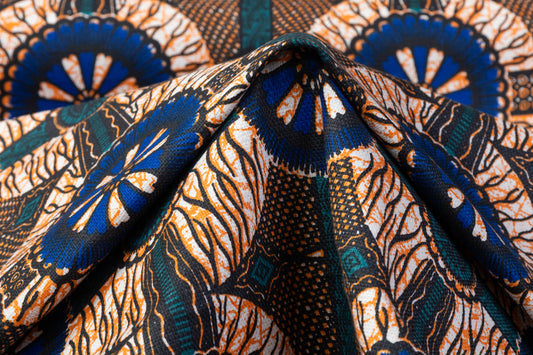 Textured Cotton Print - Blue / Teal / Orange