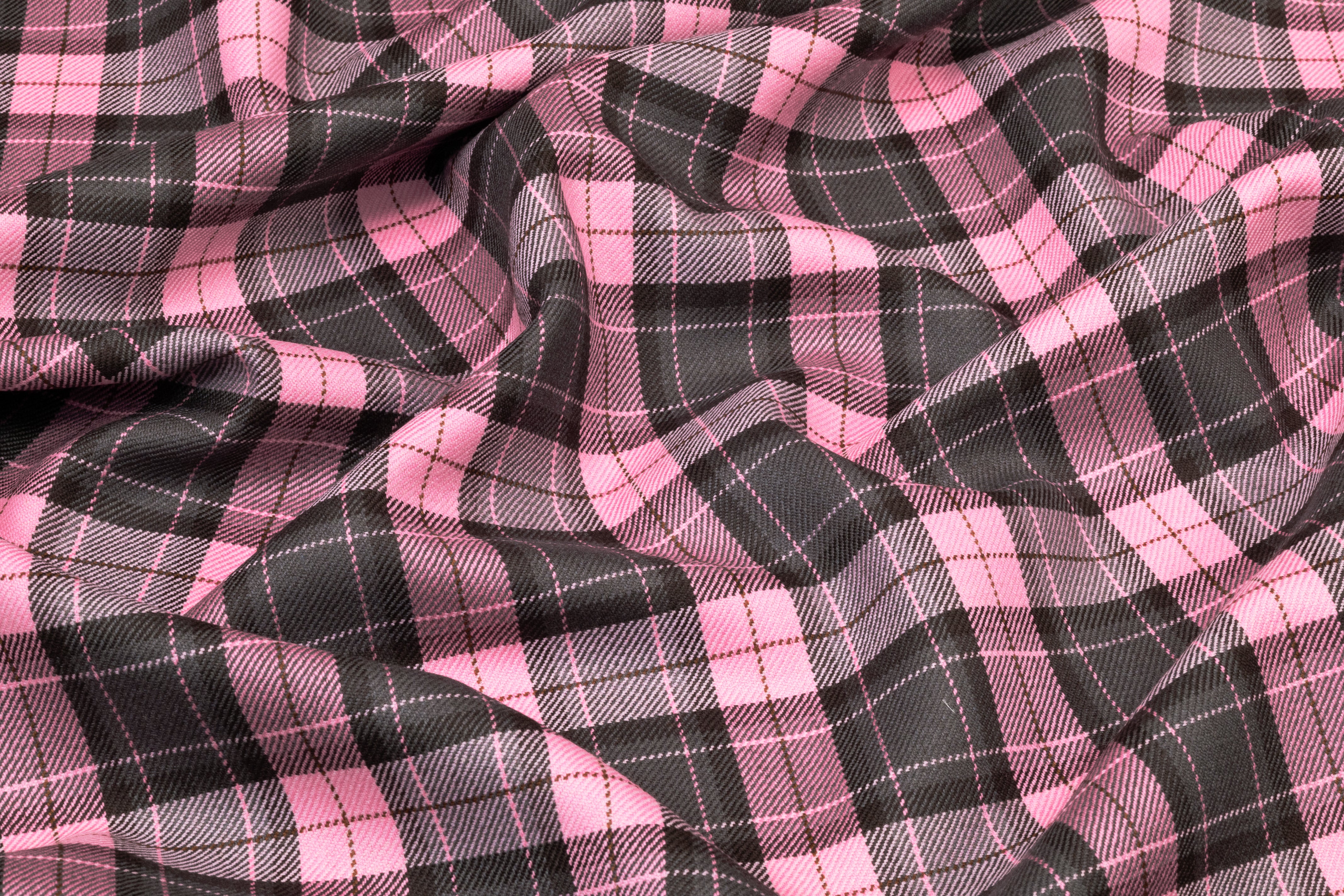 Tartan Italian Wool Suiting - Pink / Charcoal / Brown
