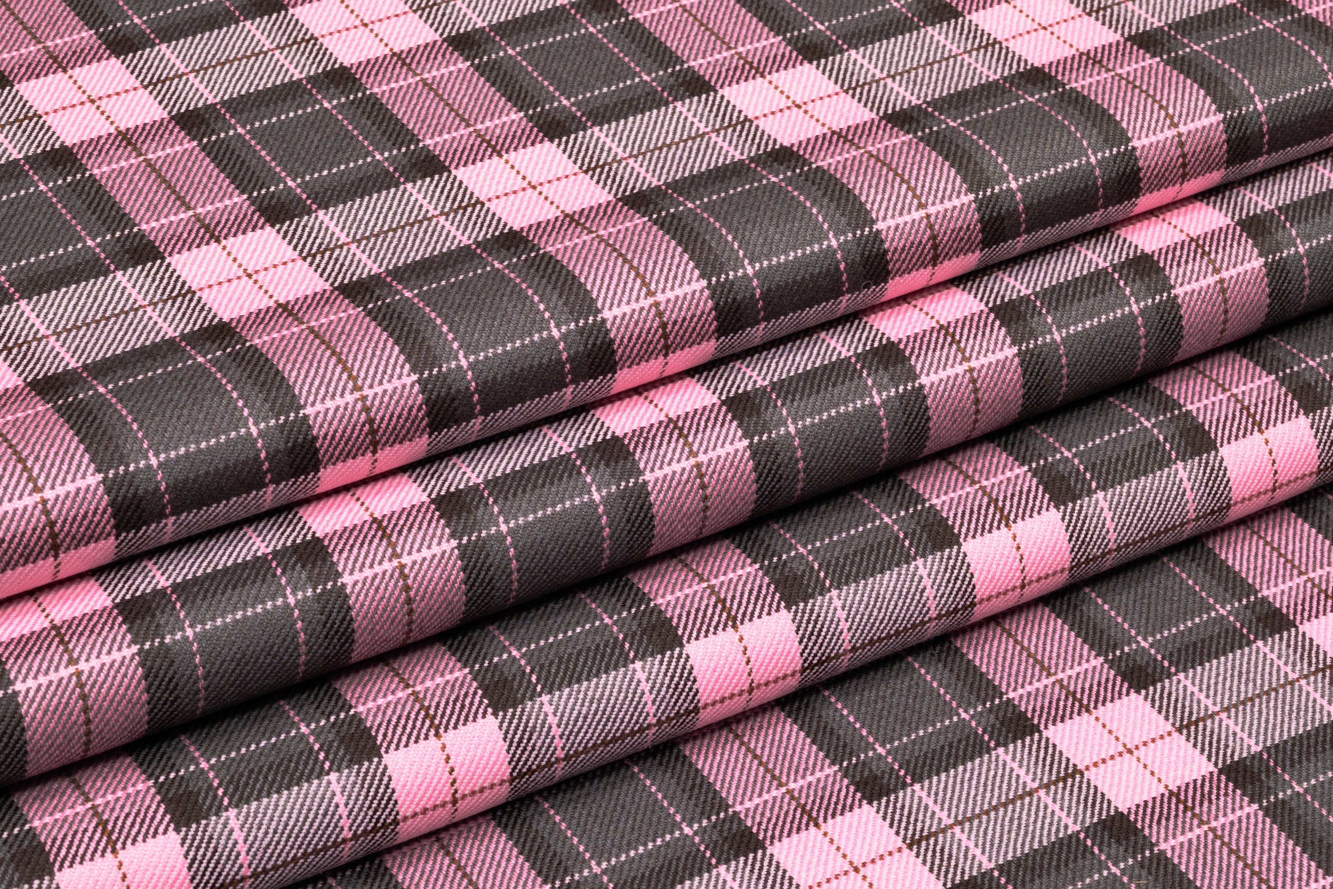 Tartan Italian Wool Suiting - Pink / Charcoal / Brown