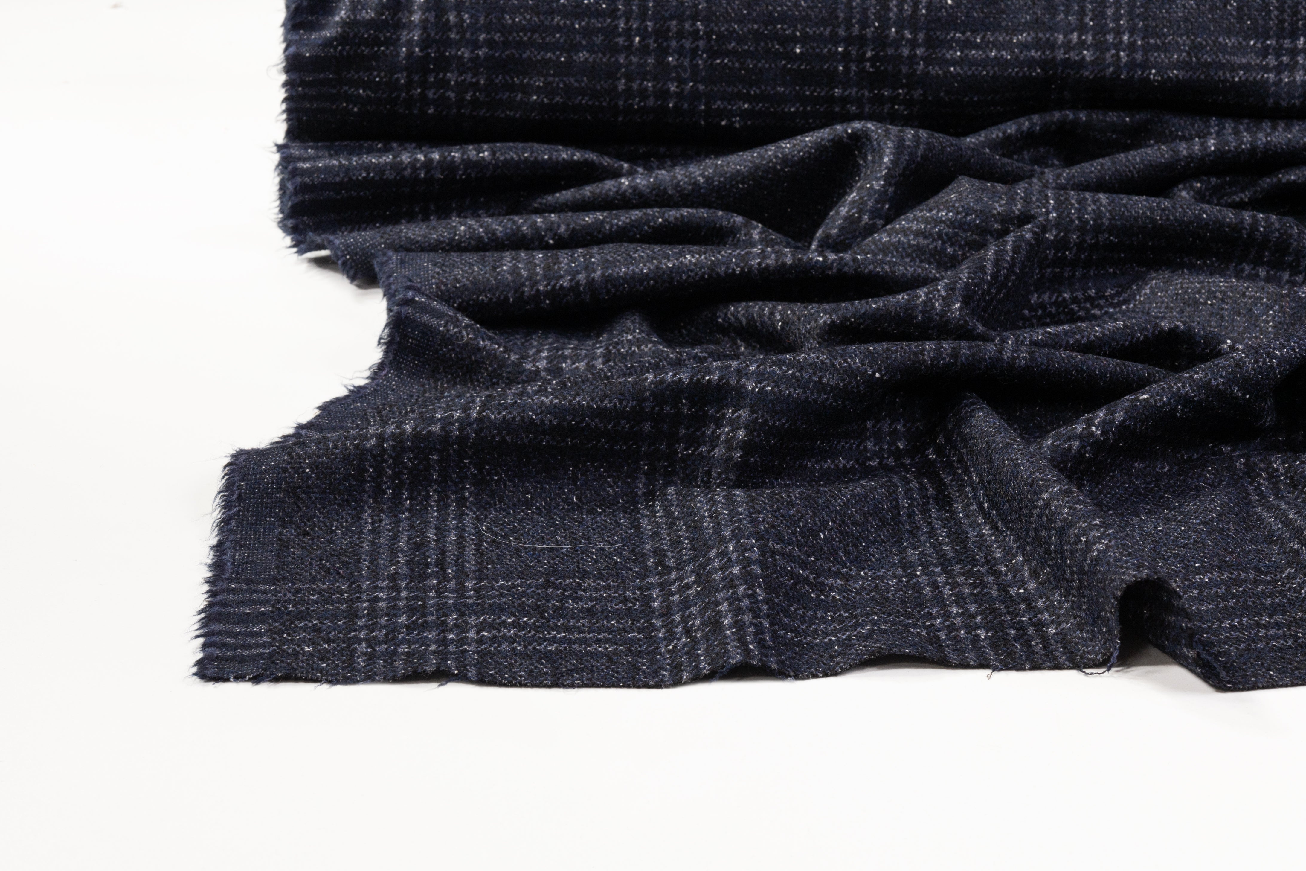 Checked Italian Wool Tweed Coating - Navy Blue
