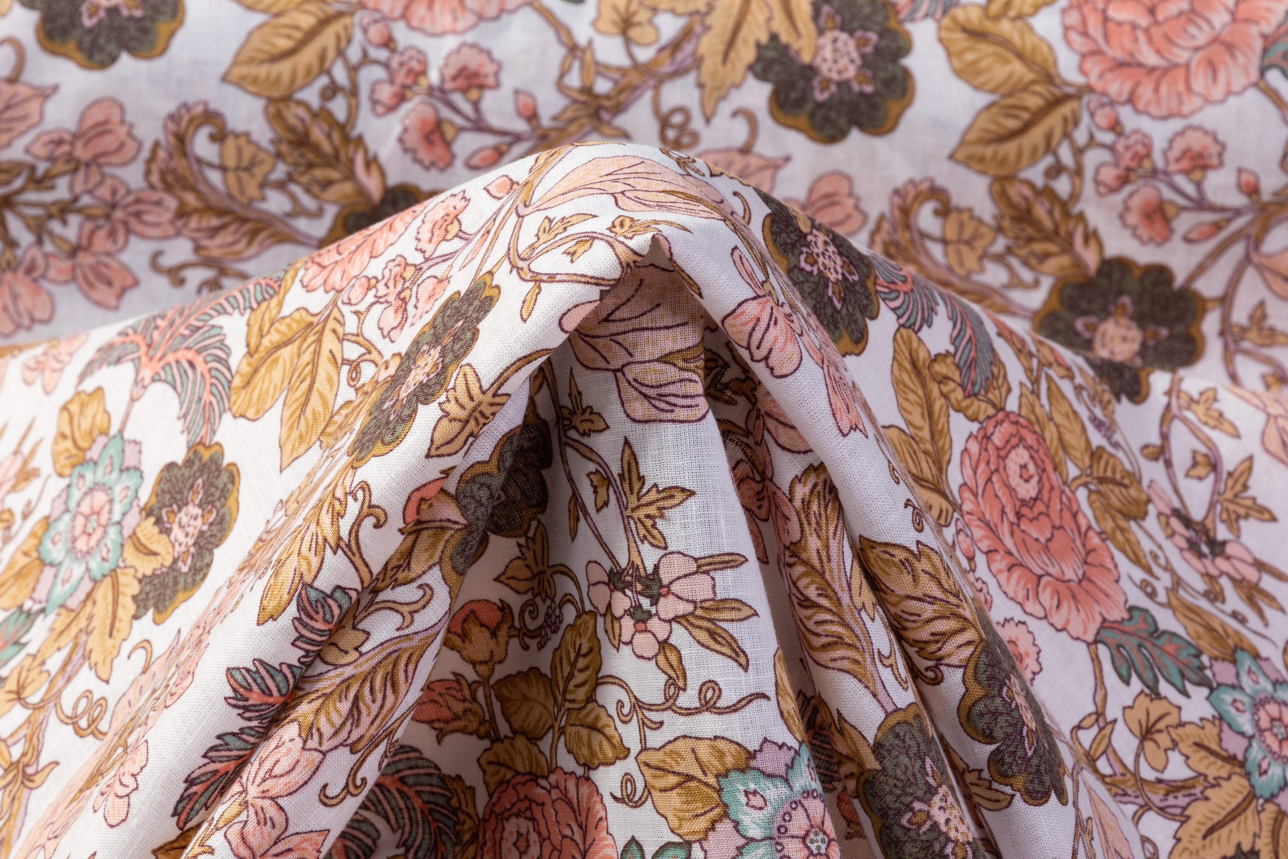 Floral Italian Handkerchief Linen - Blush / Green / Brown