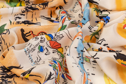 Beach Print Silk Crepe De Chine - Multicolor