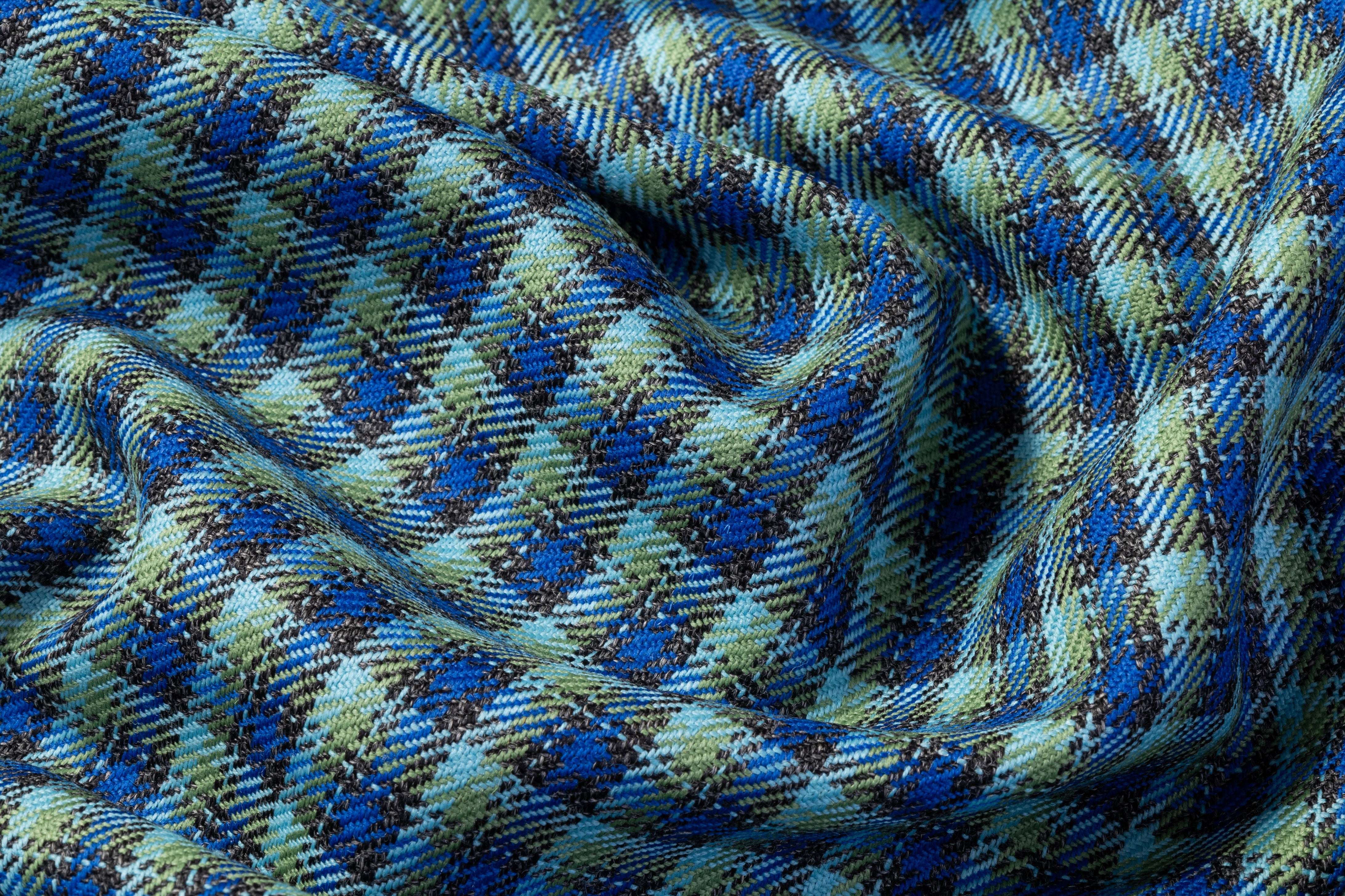Checked Italian Wool Twill - Blue / Green