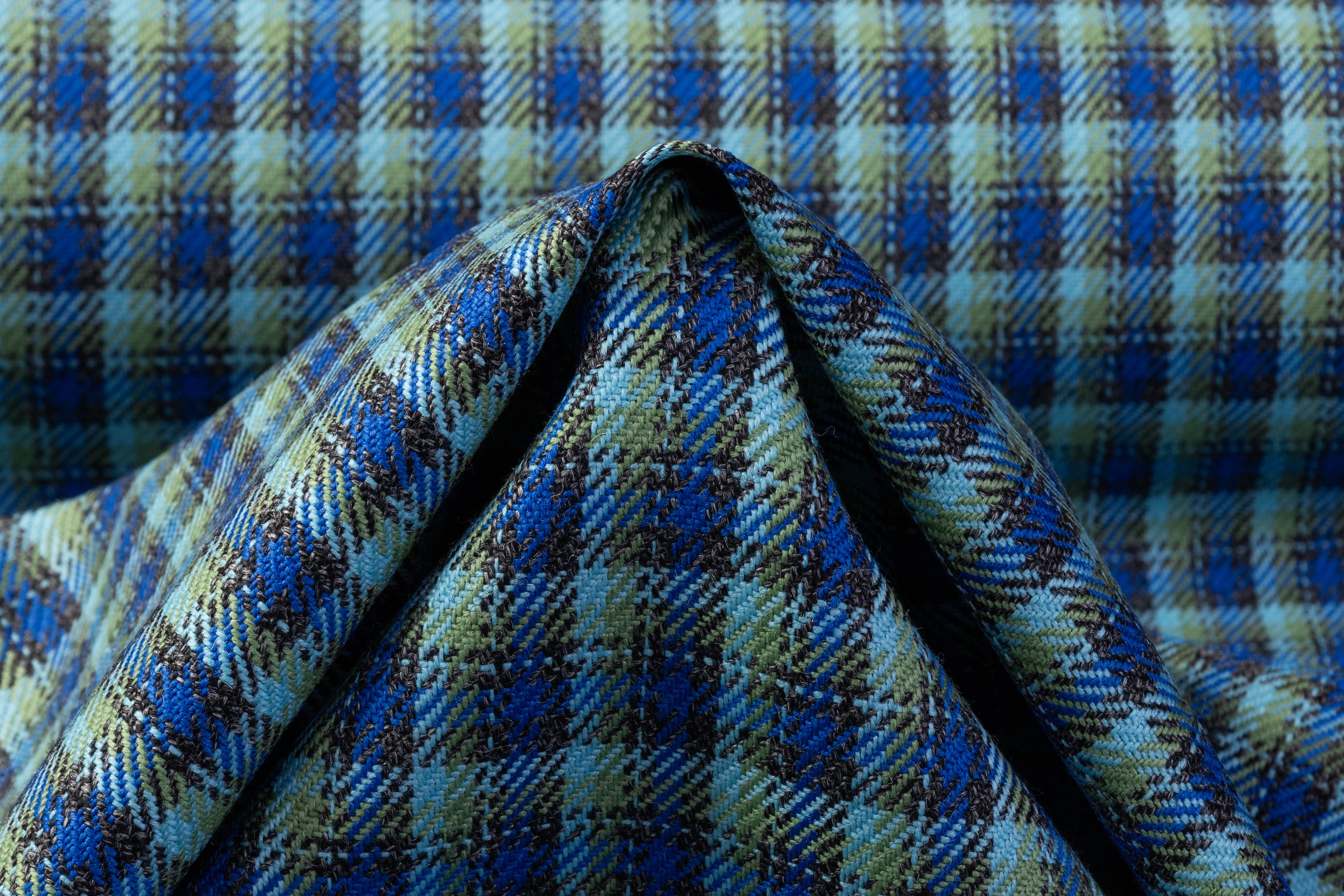 Checked Italian Wool Twill - Blue / Green