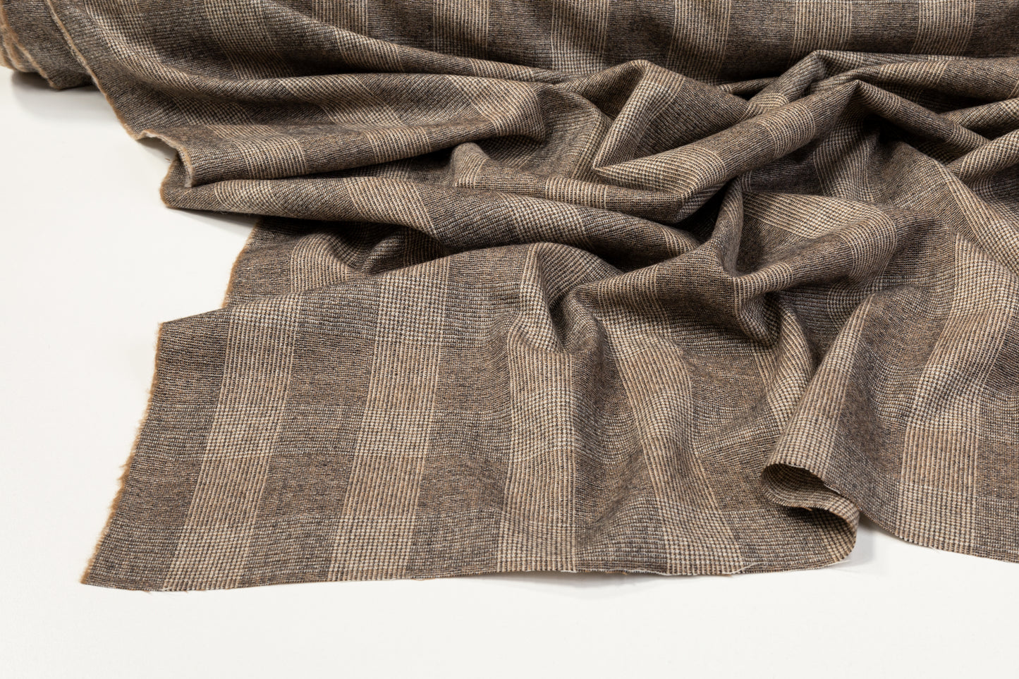 Checked Cashmere Wool Suiting - Desert Brown