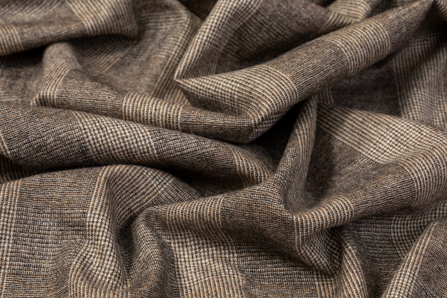 Checked Cashmere Wool Suiting - Desert Brown