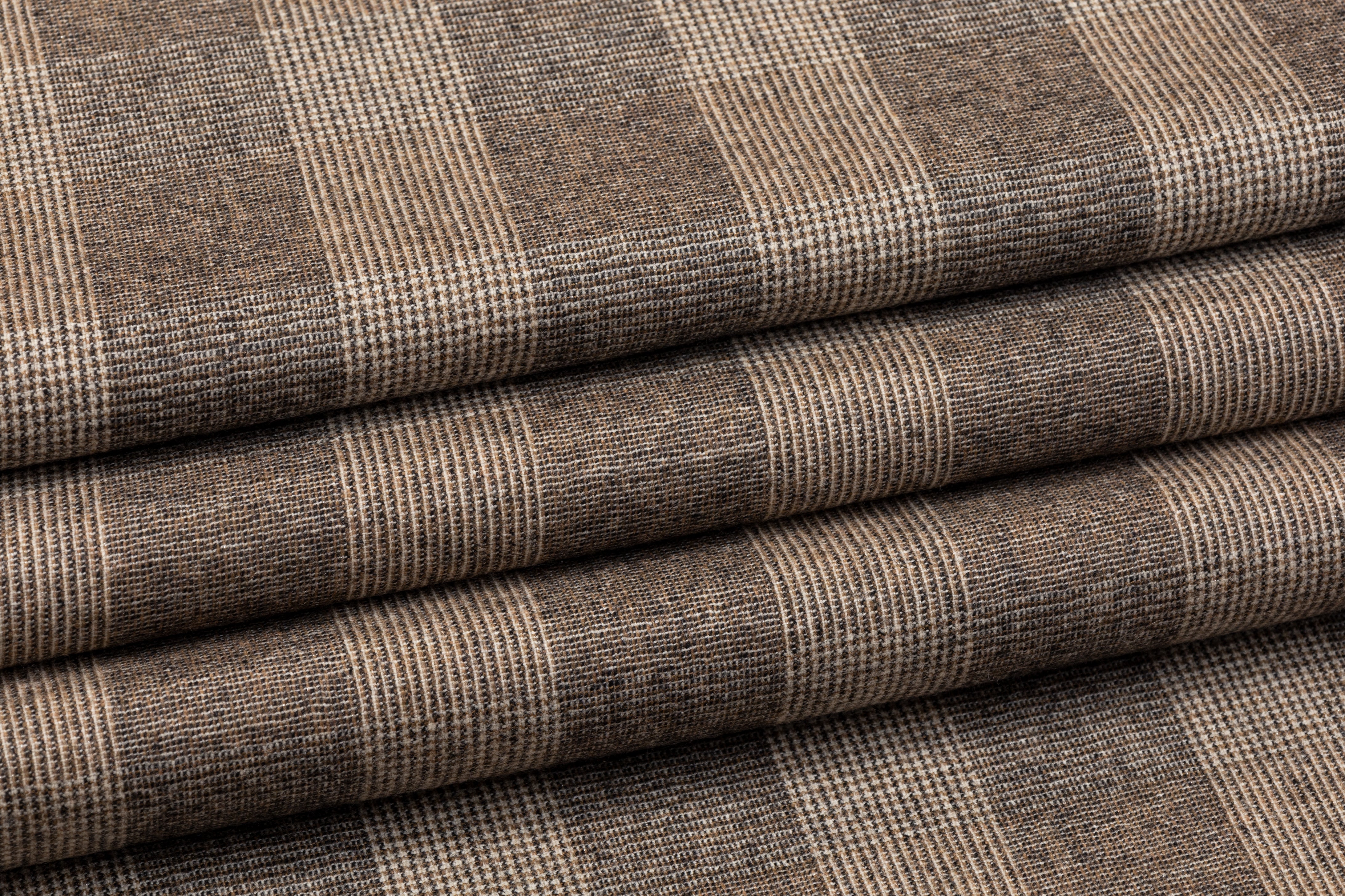 Checked Cashmere Wool Suiting - Desert Brown