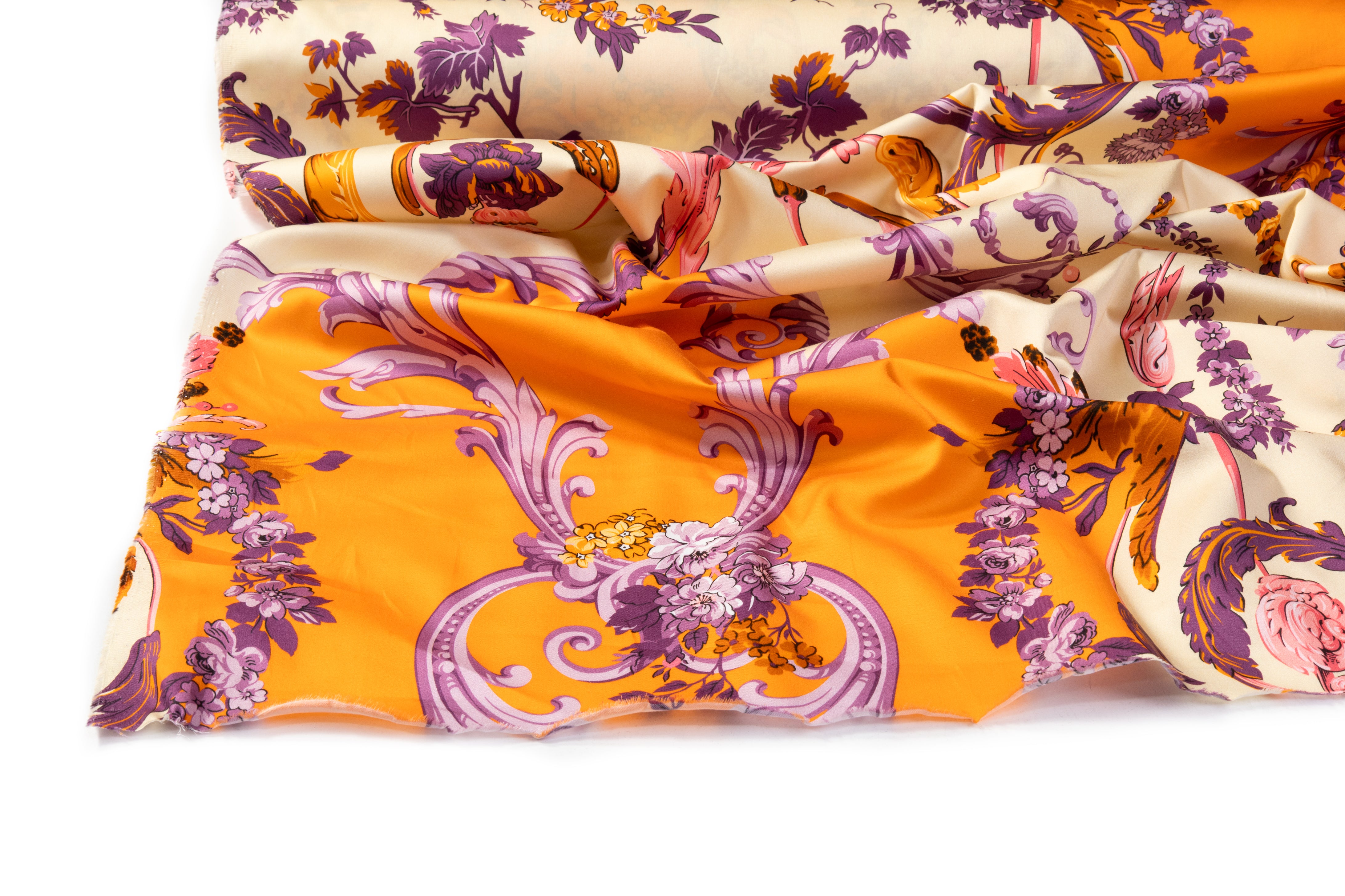 Ratti - Baroque Garden Italian Cotton Sateen - Orange / Cream
