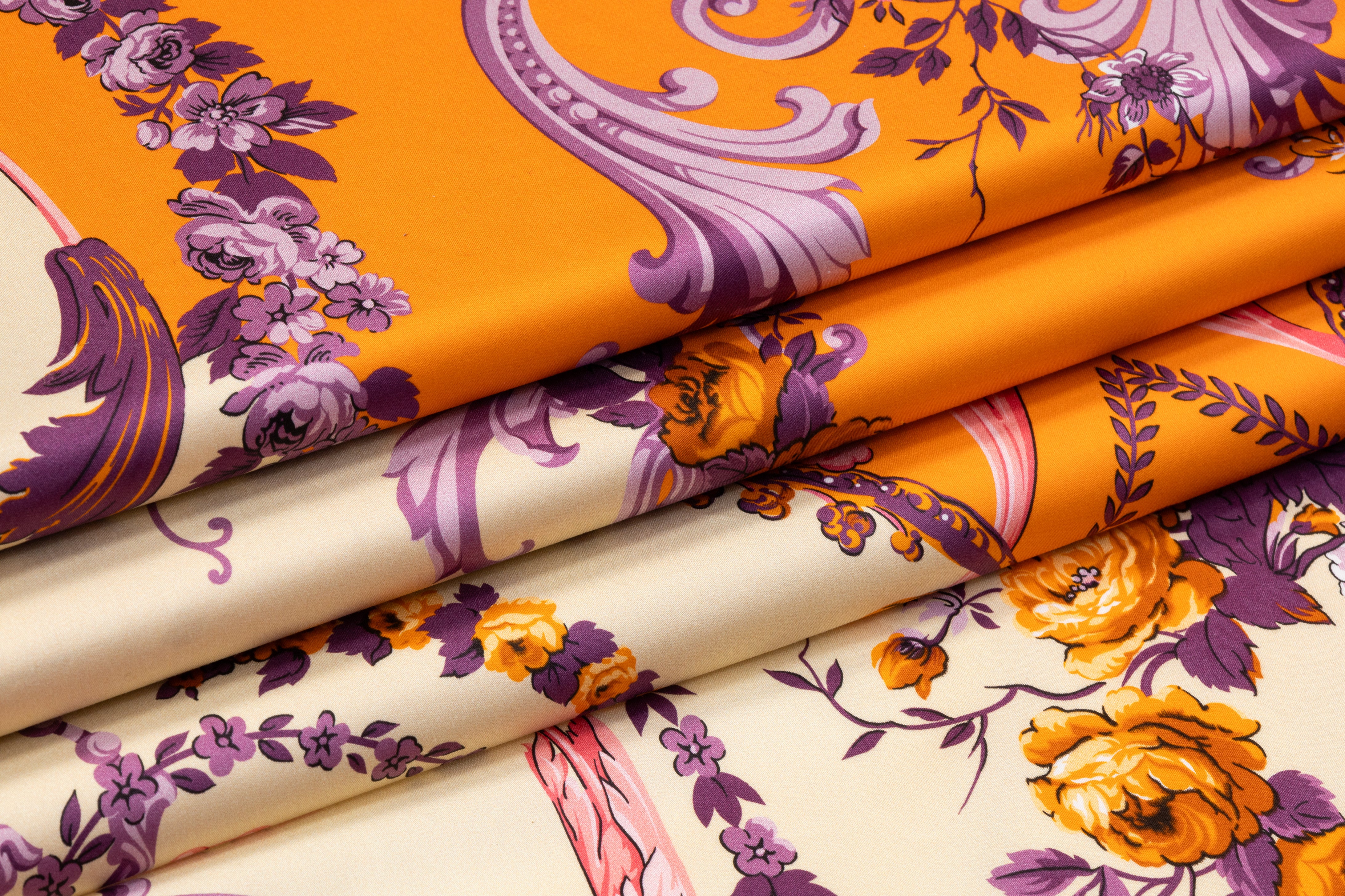 Ratti - Baroque Garden Italian Cotton Sateen - Orange / Cream