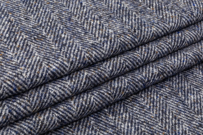 Italian Herringbone Wool Coating - Blue