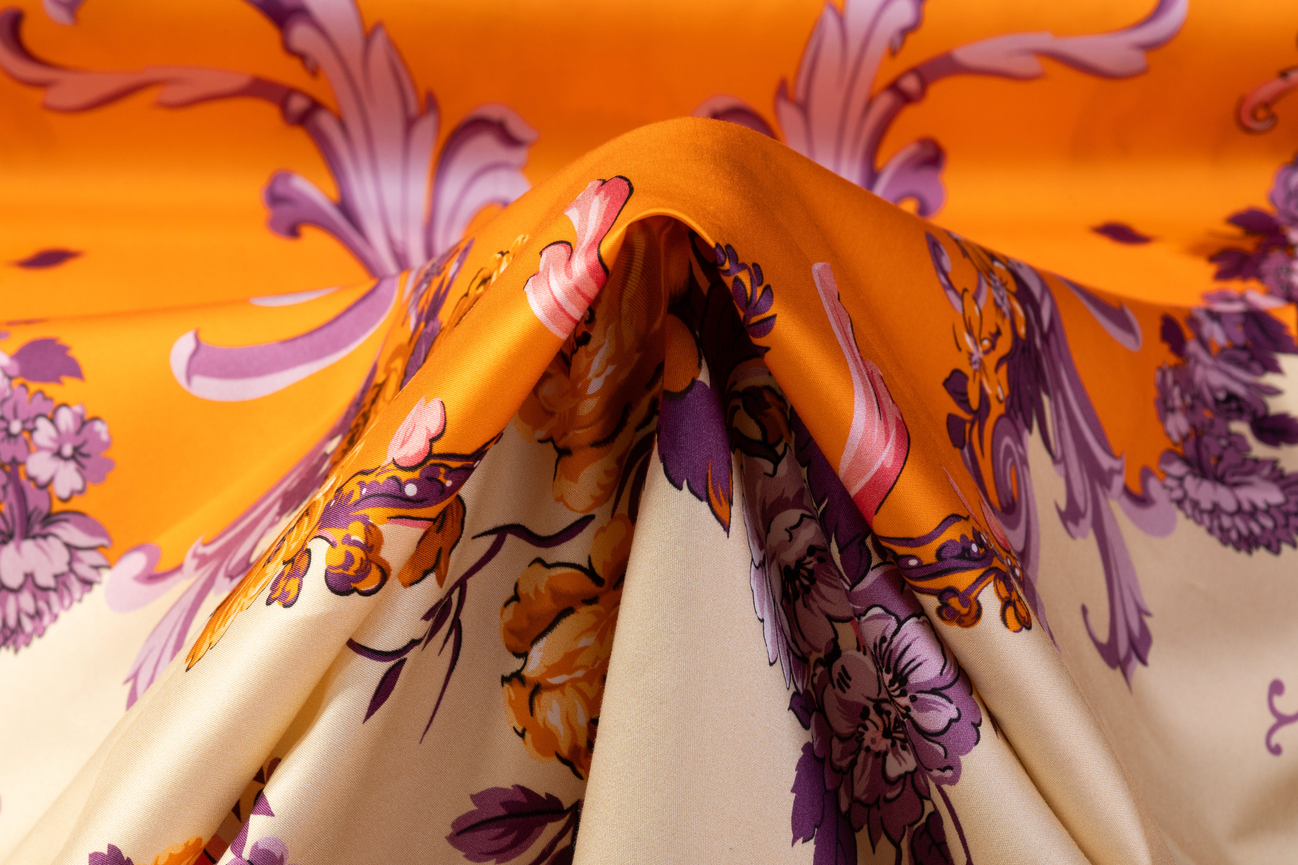 Ratti - Baroque Garden Italian Cotton Sateen - Orange / Cream