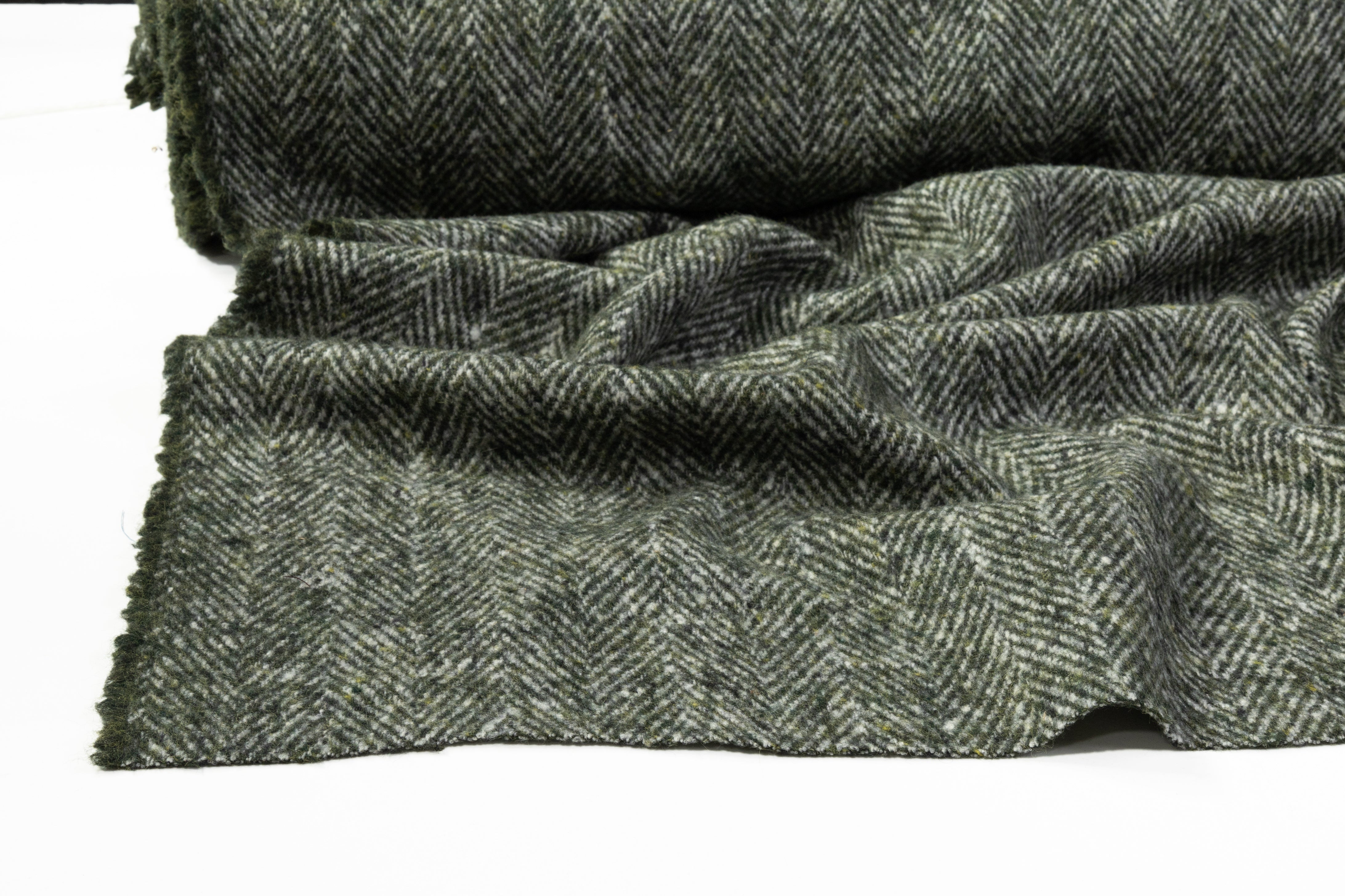 Italian Herringbone Wool Coating - Green
