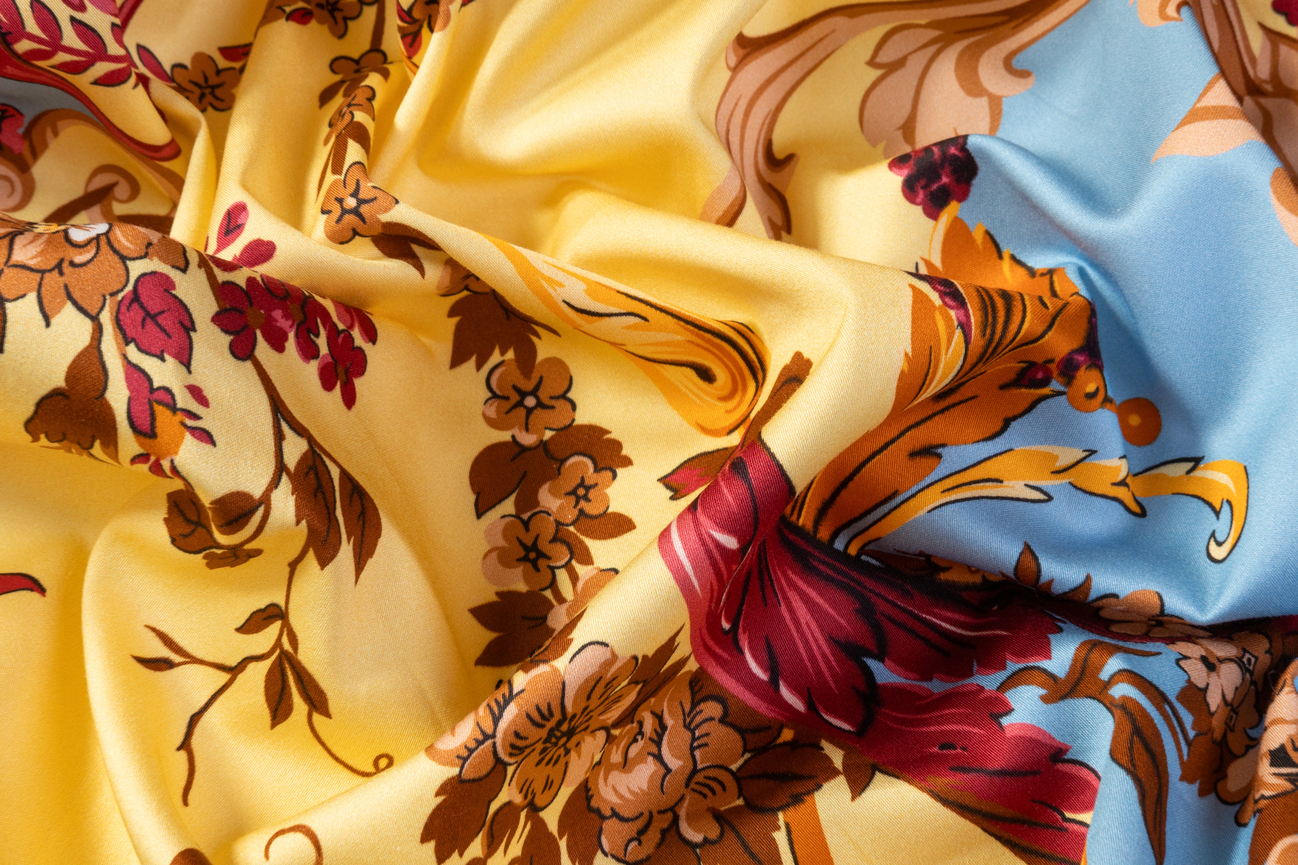Ratti - Baroque Garden Italian Cotton Sateen - Blue / Yellow / Burgundy
