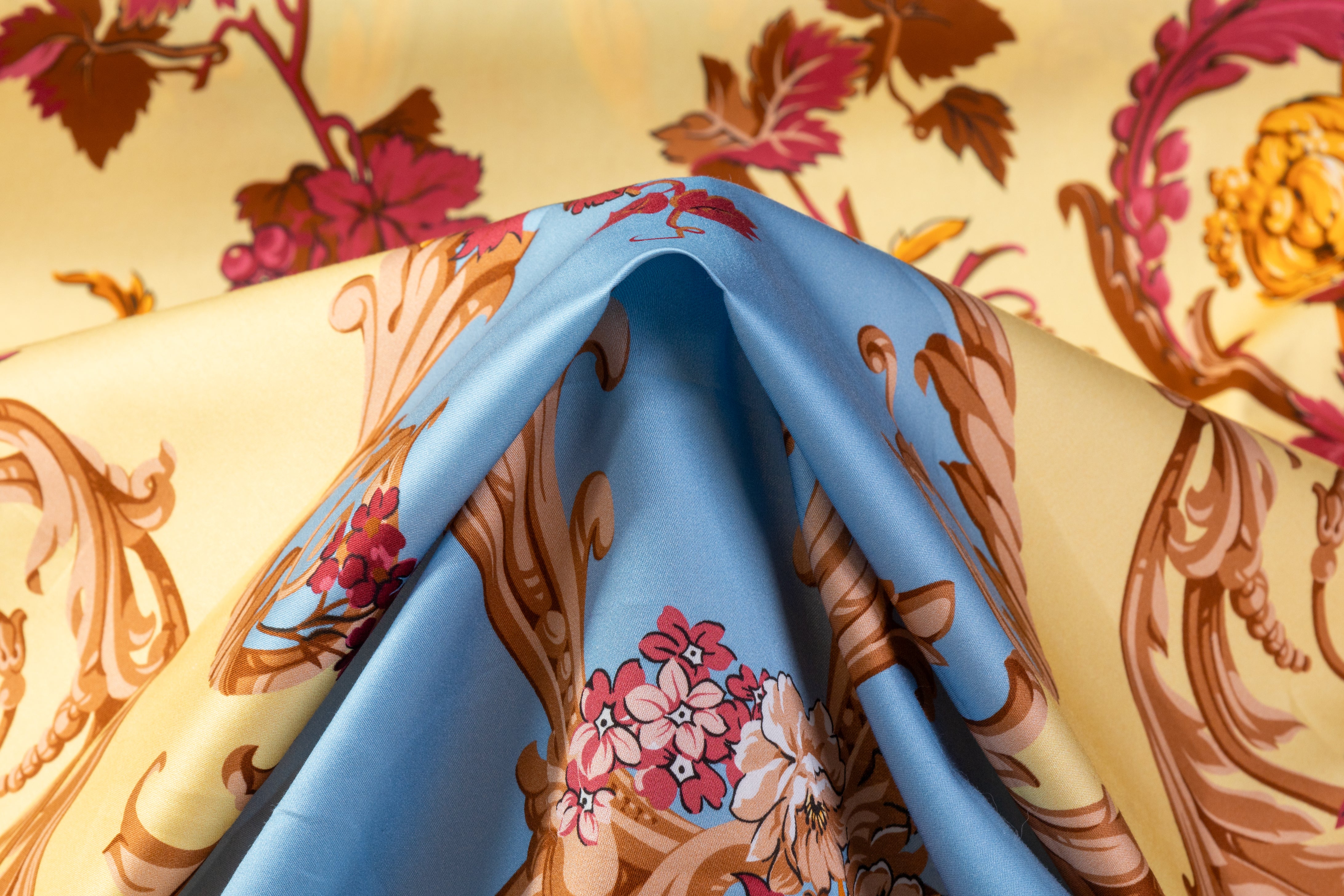 Ratti - Baroque Garden Italian Cotton Sateen - Blue / Yellow / Burgundy