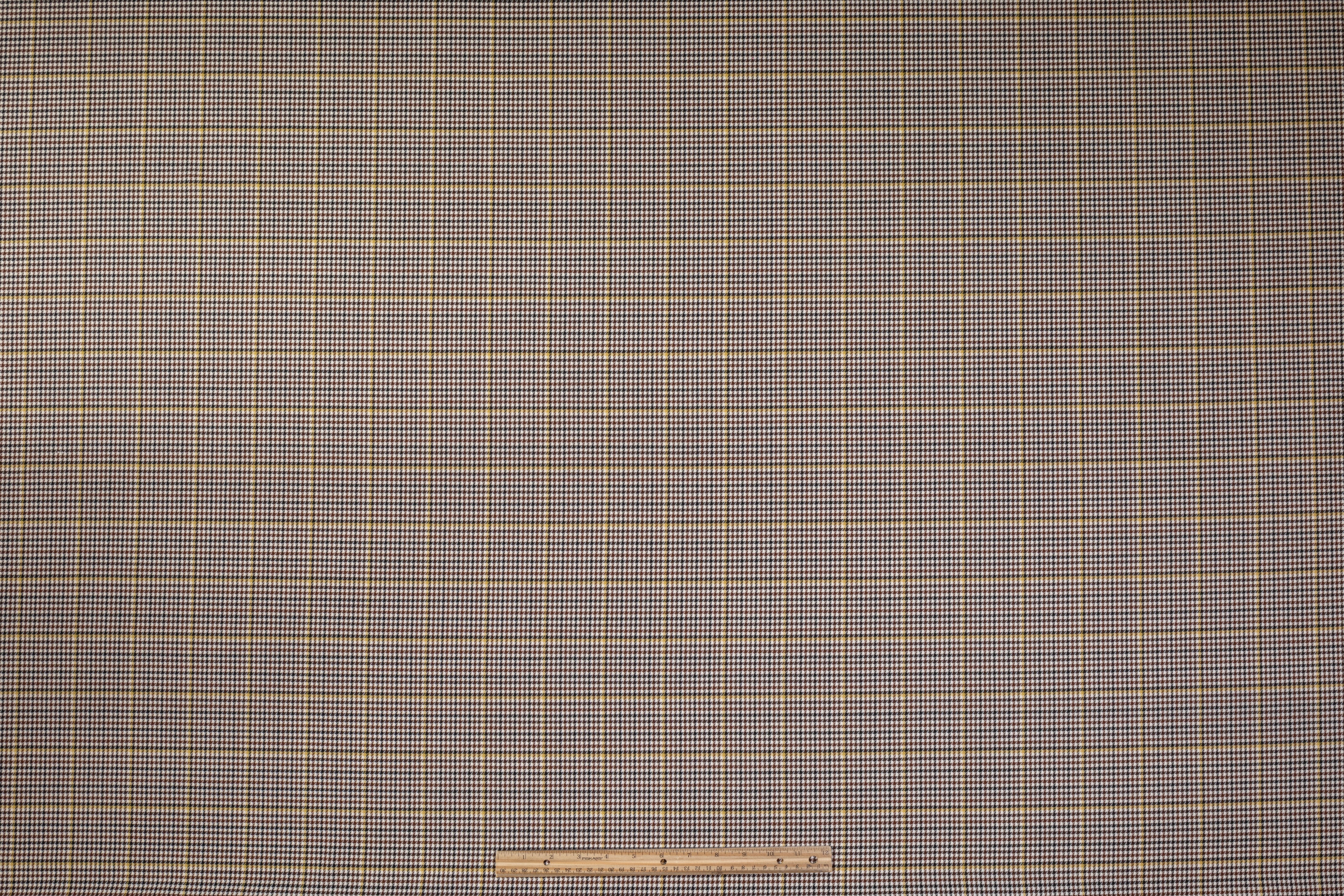 Houndstooth Italian Wool Suiting - Brown / Yellow