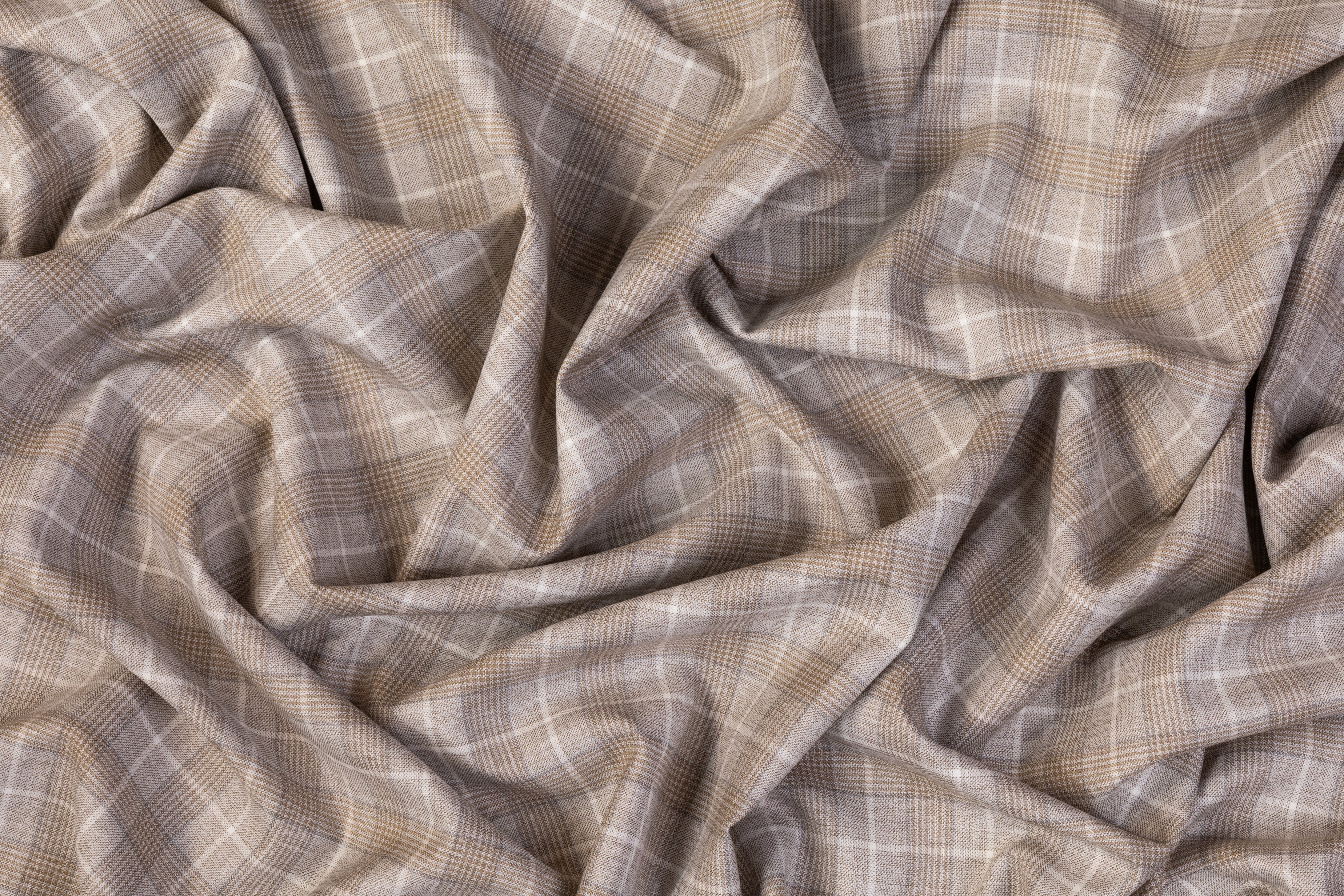 Marlene - Plaid Italian Wool Suiting - Taupe