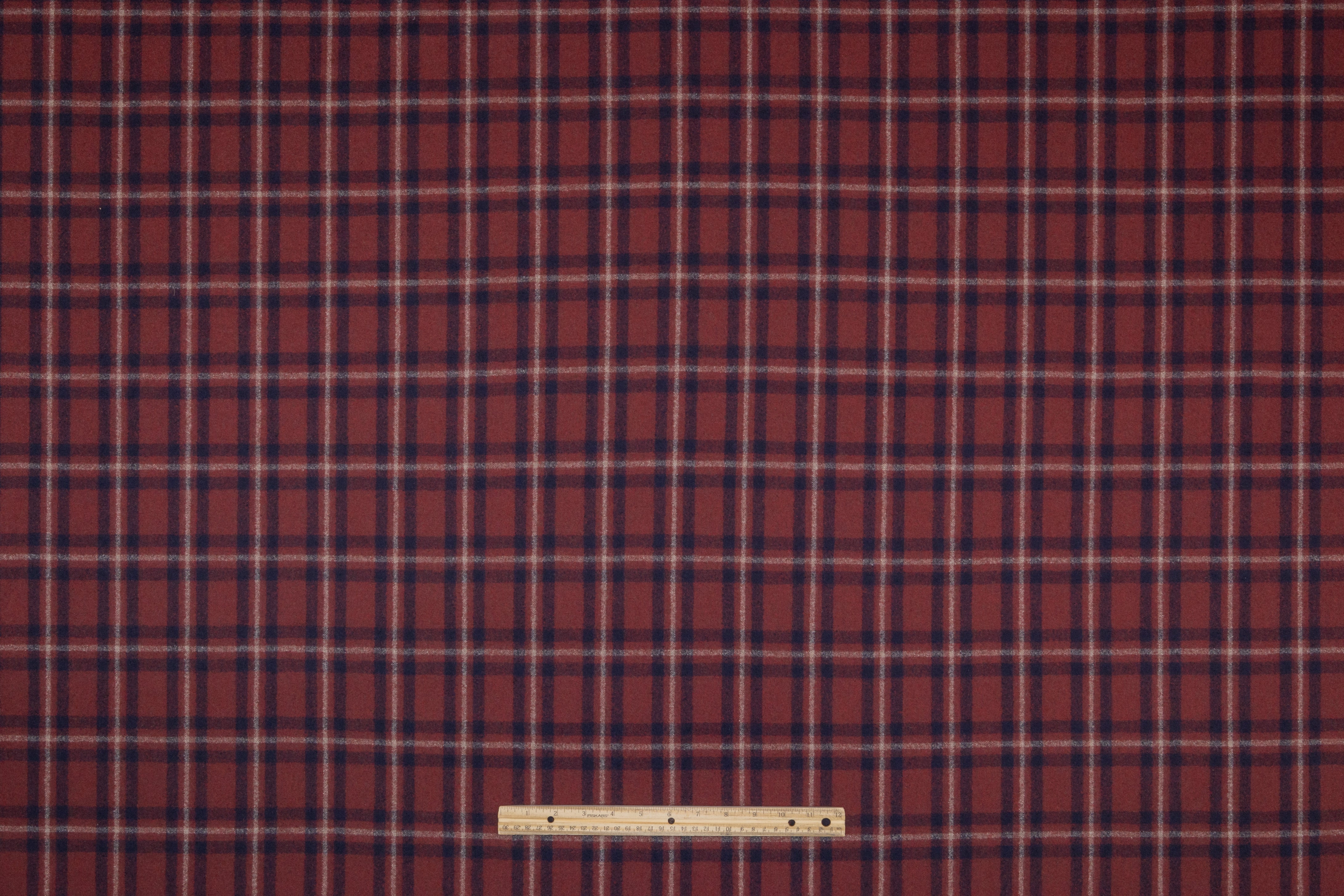 Tallia di Delfino - Plaid Micro Twist Wool Suiting - Brick Red / Navy