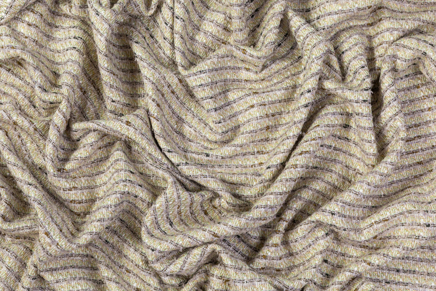Metallic Italian Cotton Viscose Tweed - Green / Gold / Gray / White
