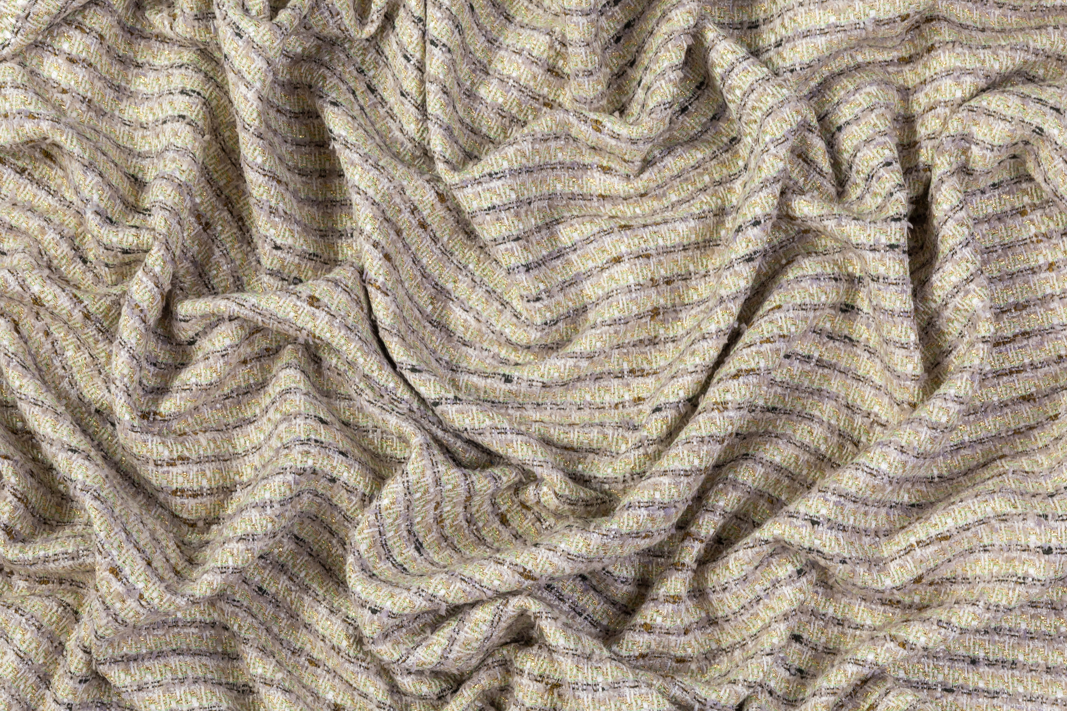 Metallic Italian Cotton Viscose Tweed - Green / Gold / Gray / White