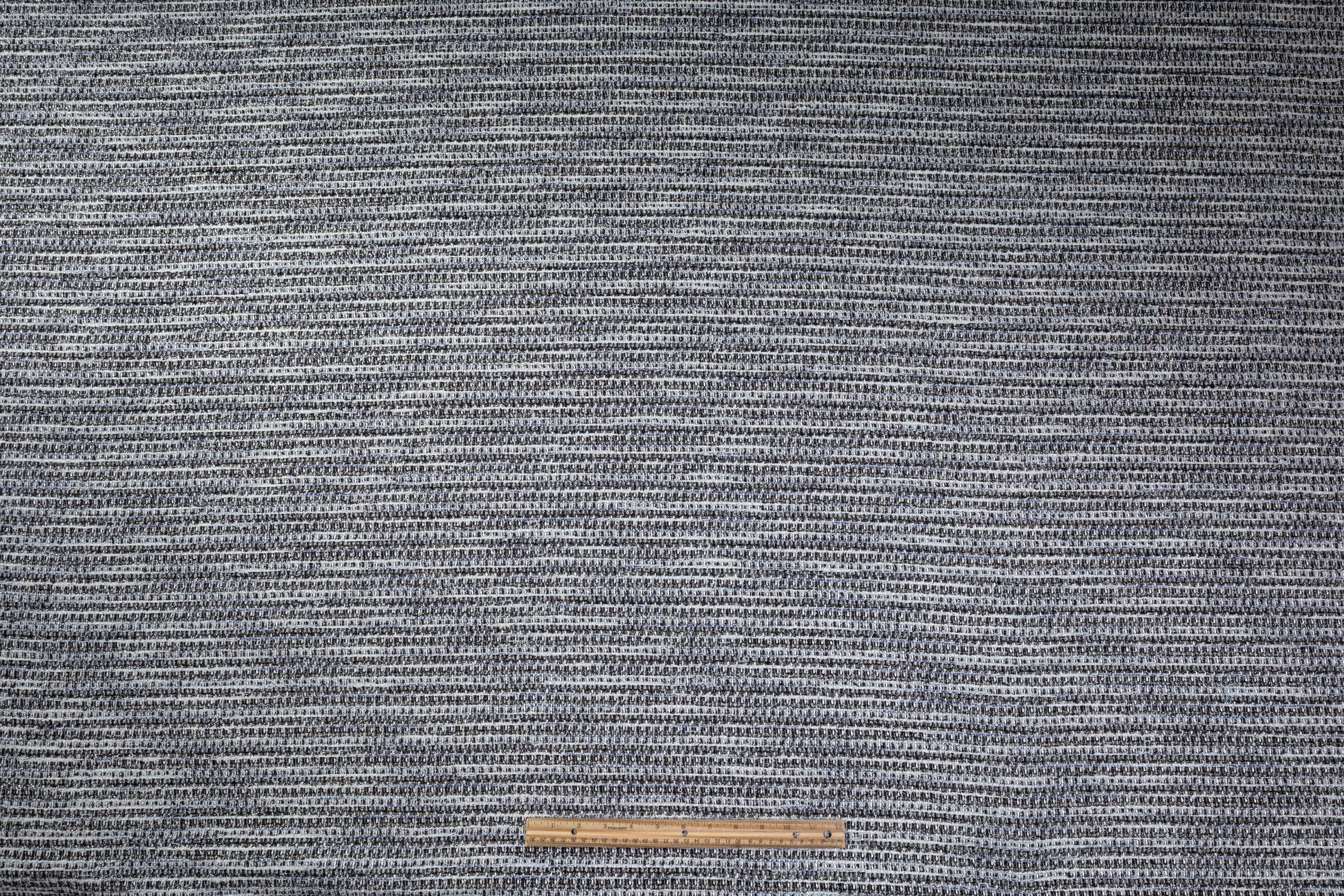 Metallic Italian Cotton Viscose Blend Tweed - Blue / White / Black / Silver