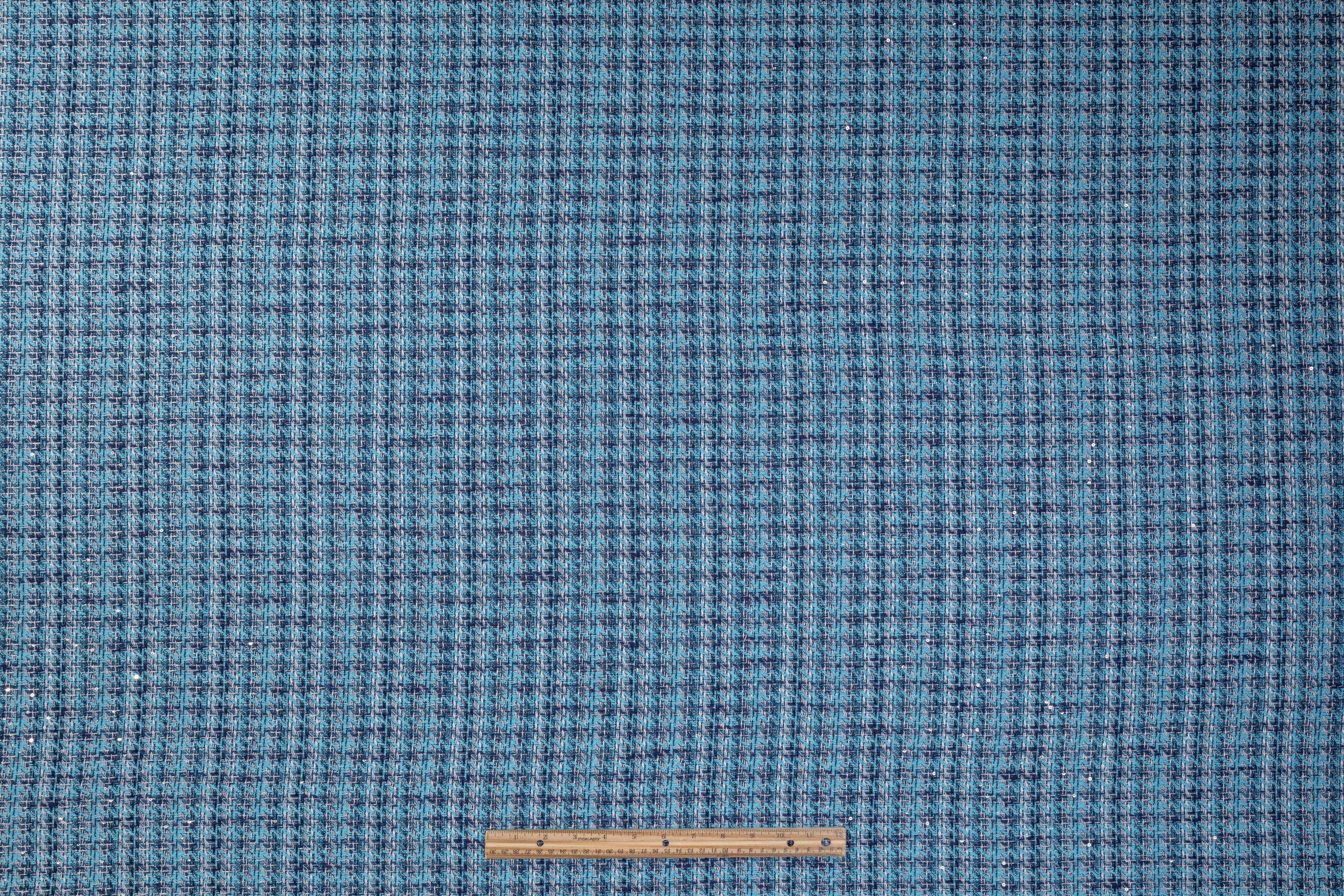 Sequined Italian Viscose Cotton Tweed - Blue