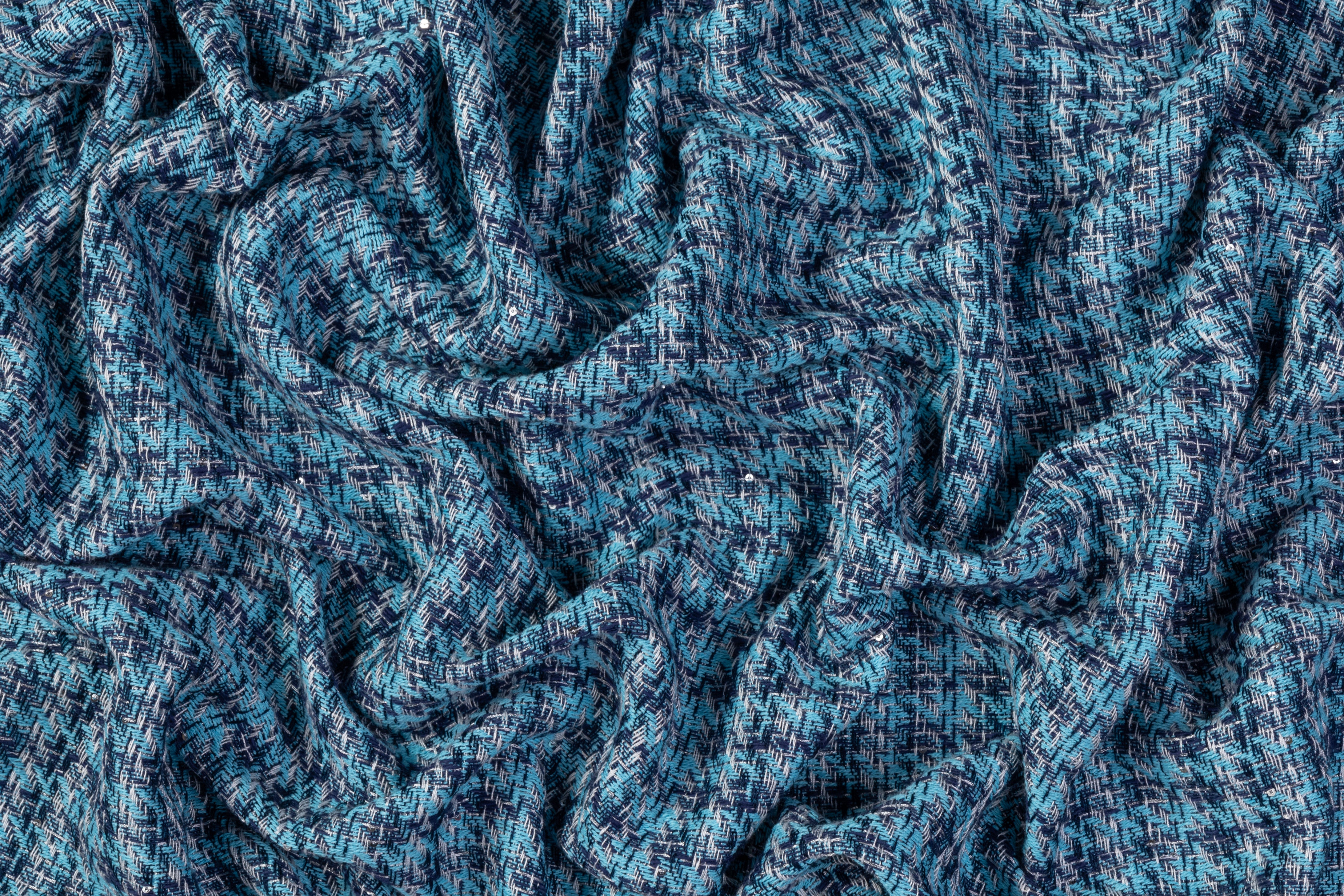 Sequined Italian Viscose Cotton Tweed - Blue