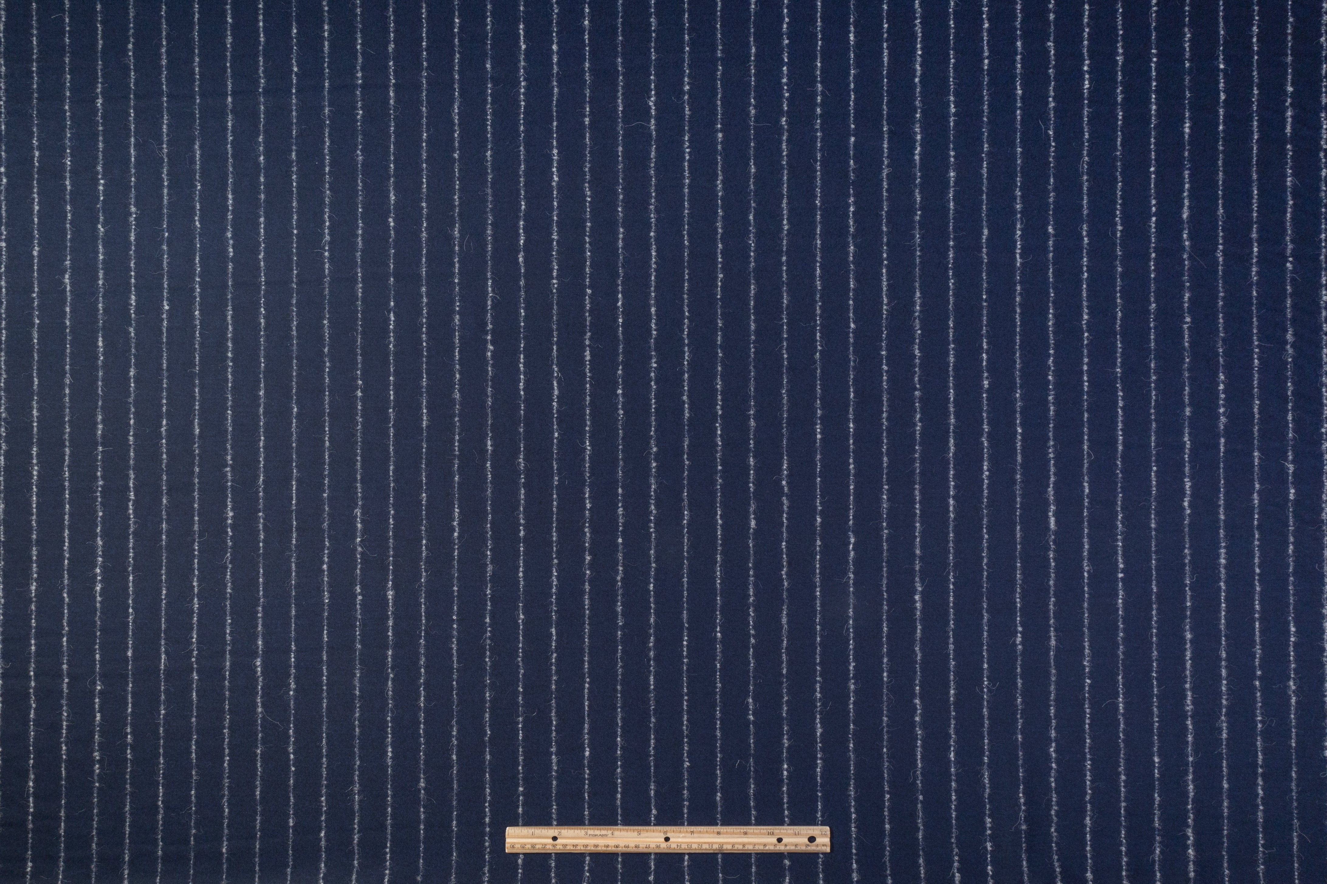 Boucle Striped Italian Wool Suiting - Navy / White