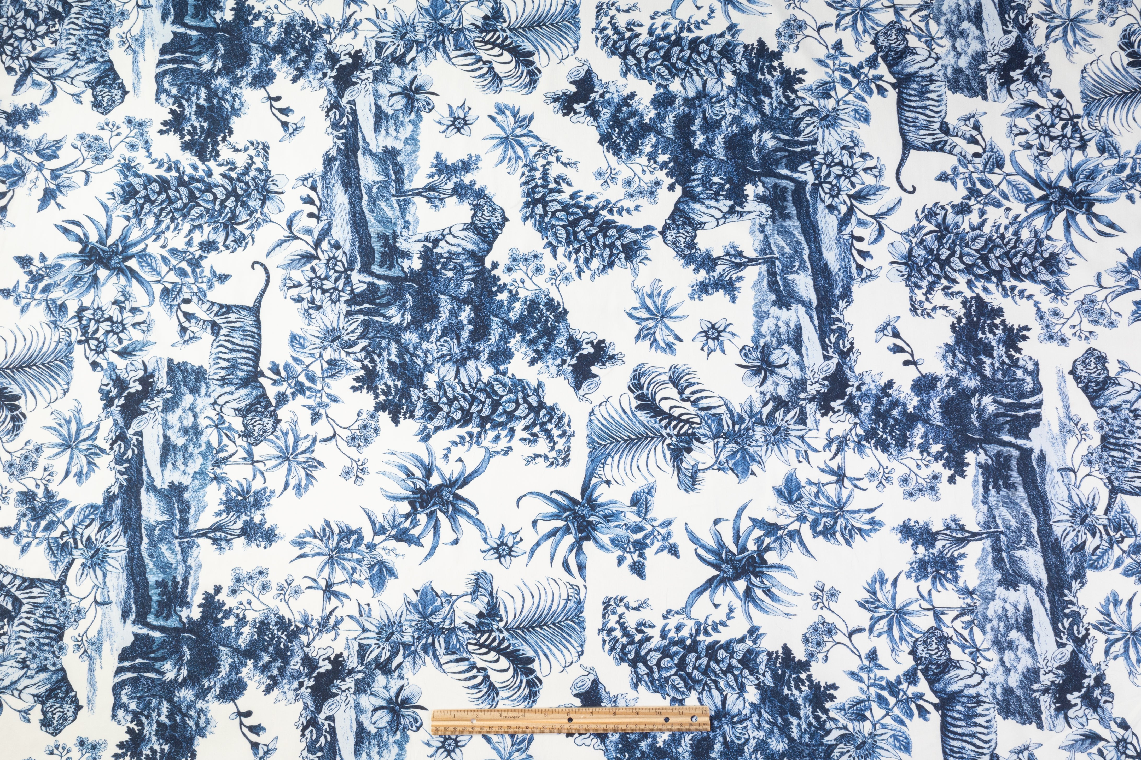 Jungle Printed Italian Cotton - Blue / White