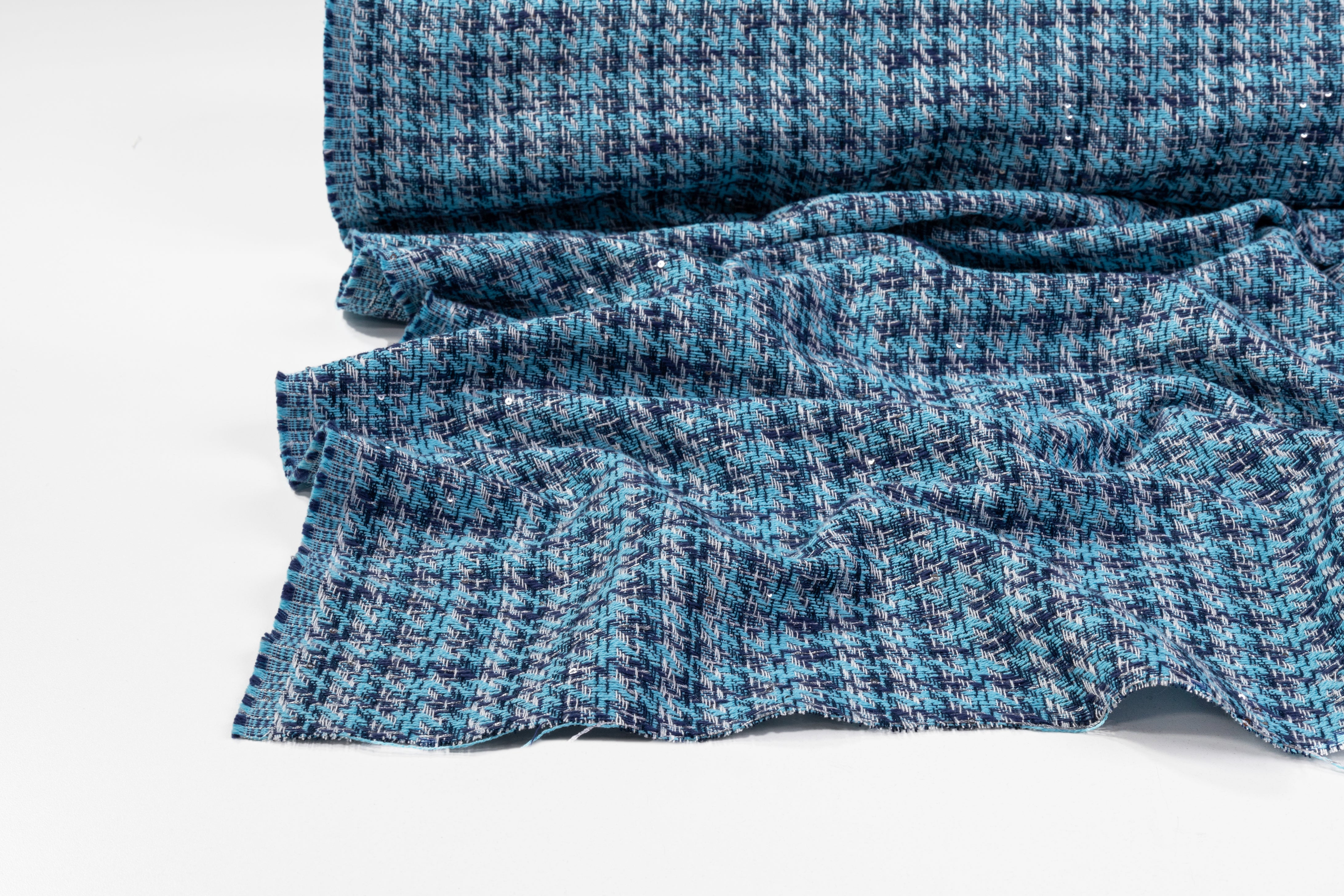 Sequined Italian Viscose Cotton Tweed - Blue