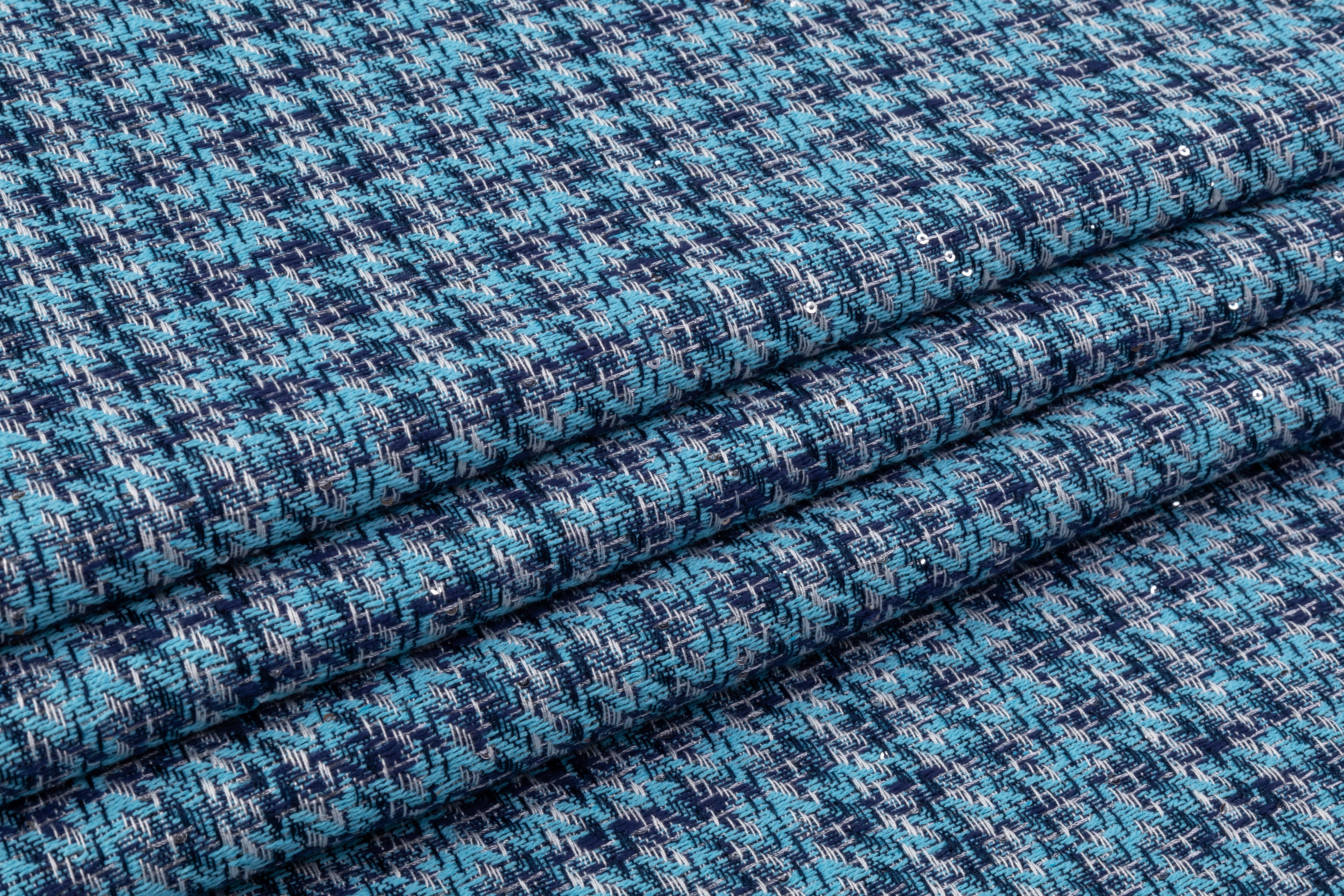 Sequined Italian Viscose Cotton Tweed - Blue