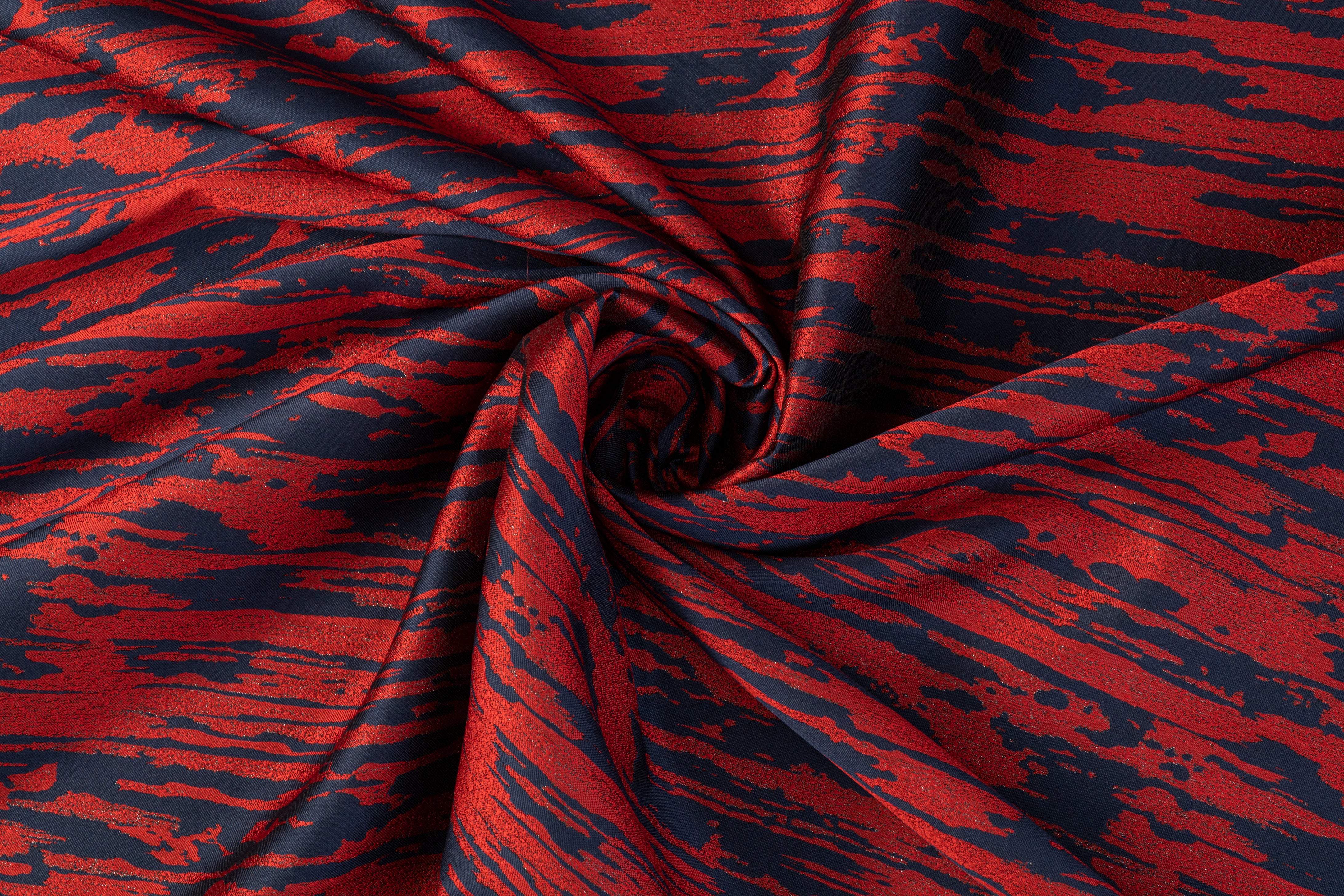 Abstract Metallic Brocade - Navy / Red