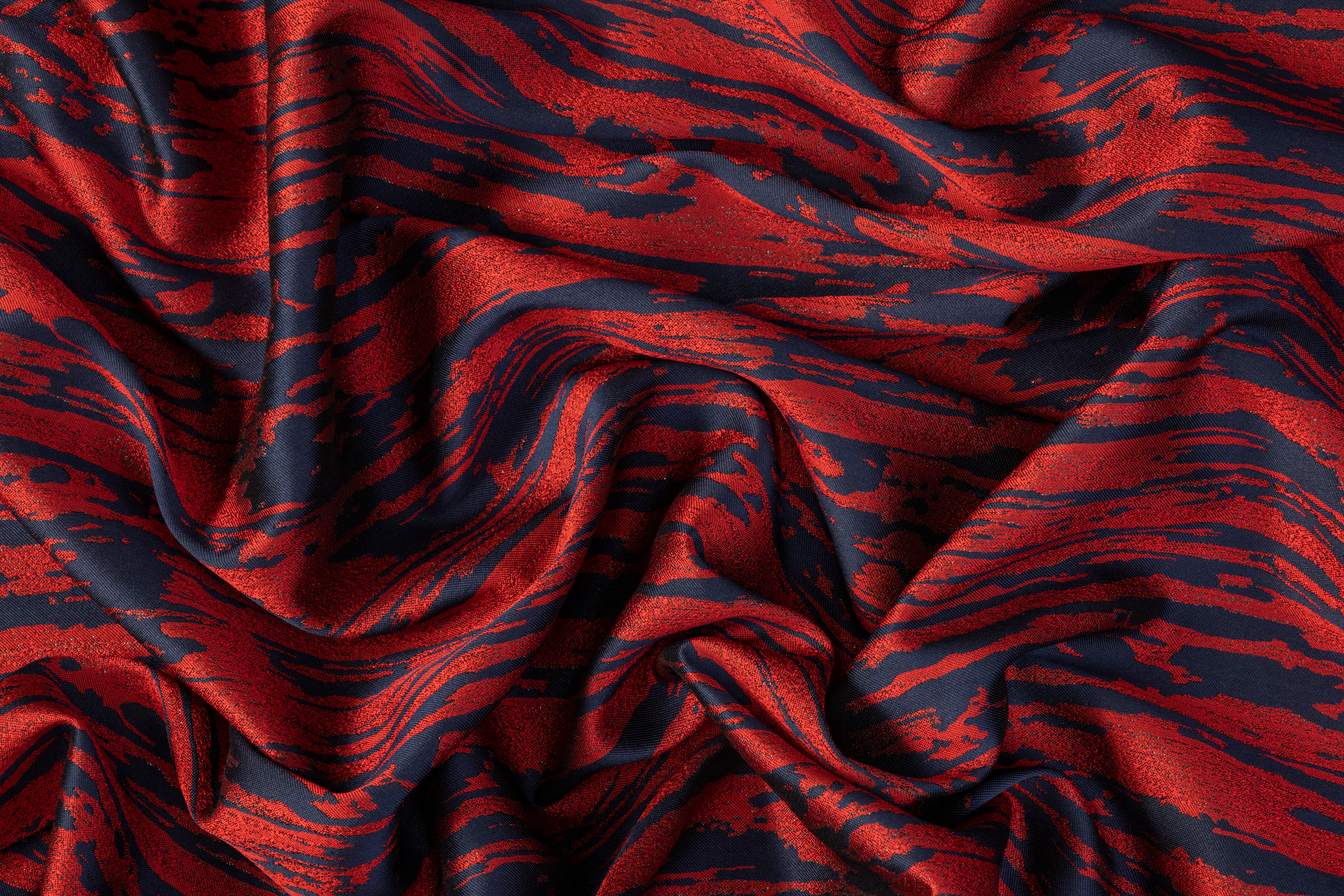 Abstract Metallic Brocade - Navy / Red