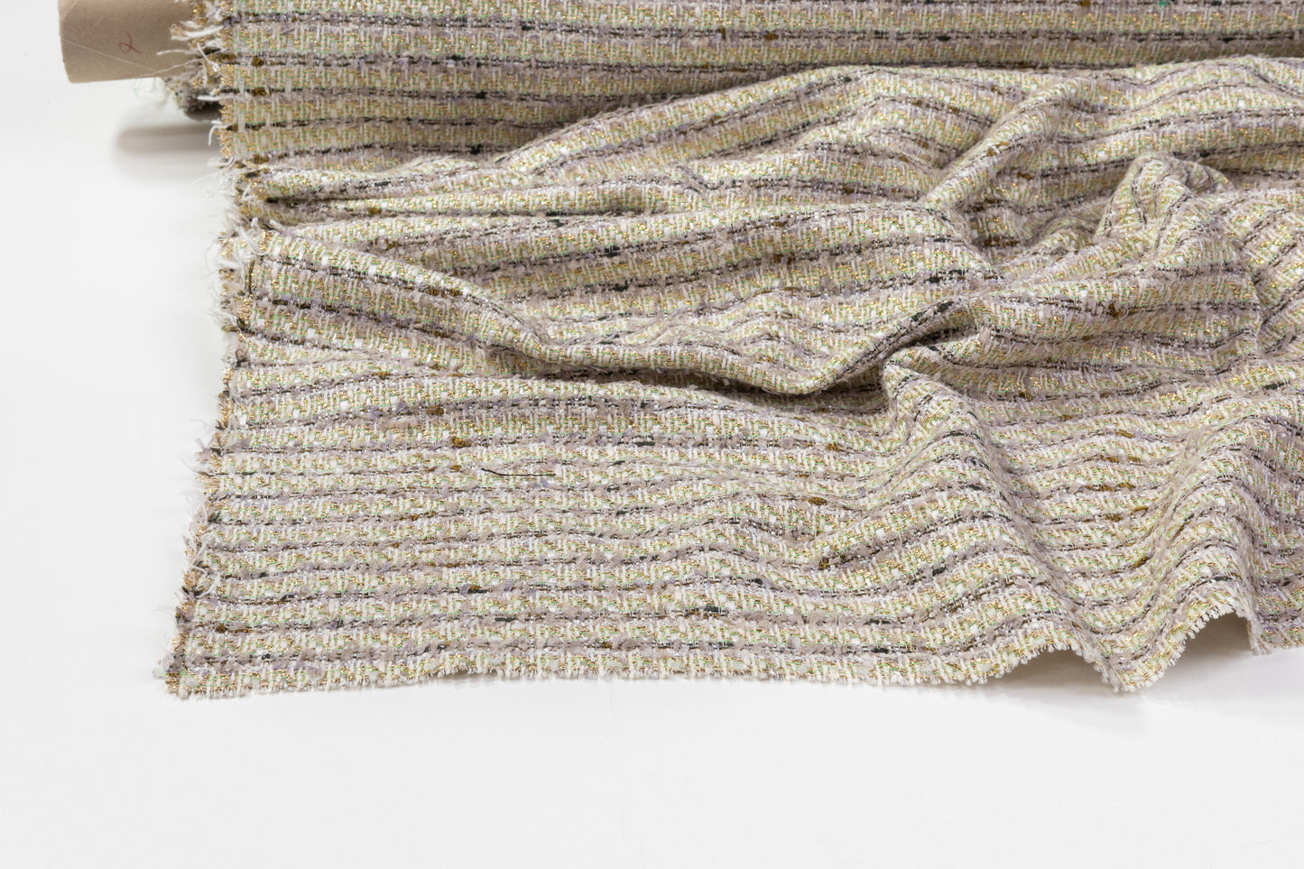 Metallic Italian Cotton Viscose Tweed - Green / Gold / Gray / White
