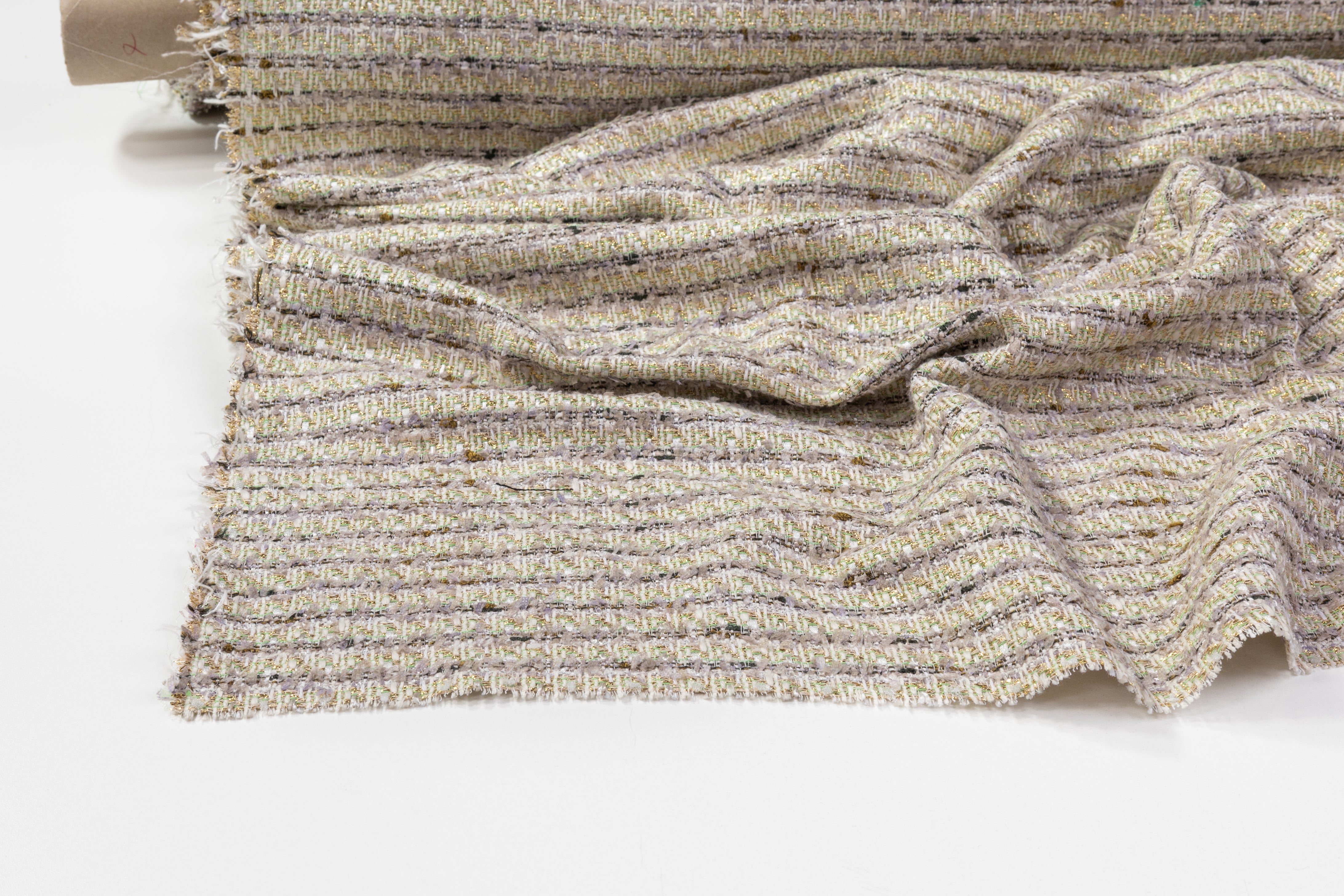 Metallic Italian Cotton Viscose Tweed - Green / Gold / Gray / White