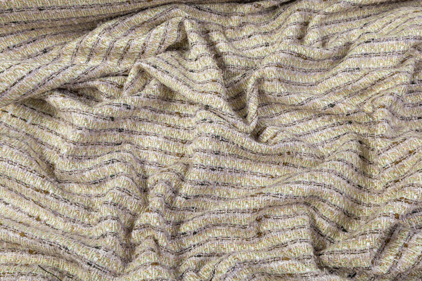 Metallic Italian Cotton Viscose Tweed - Green / Gold / Gray / White