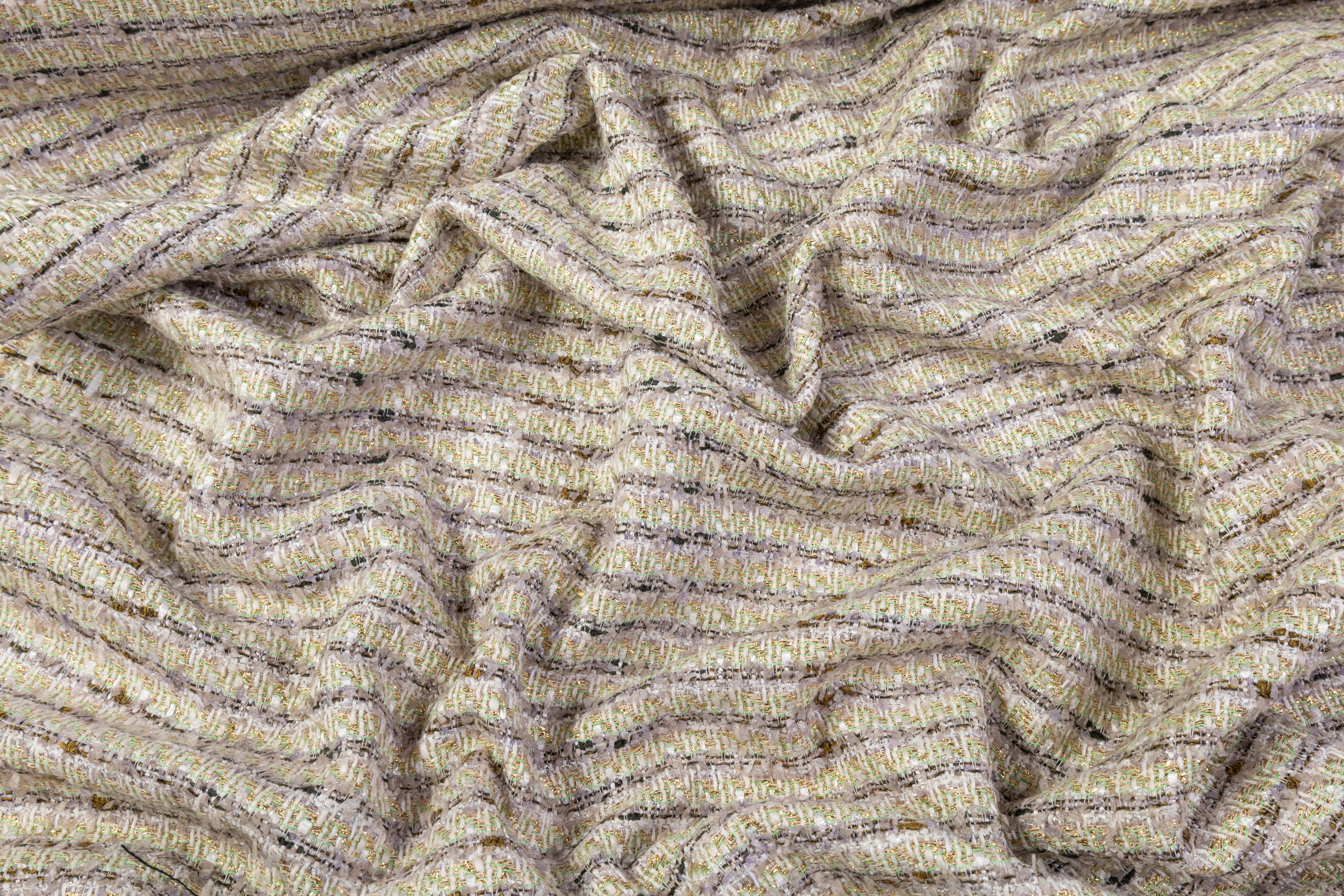 Metallic Italian Cotton Viscose Tweed - Green / Gold / Gray / White