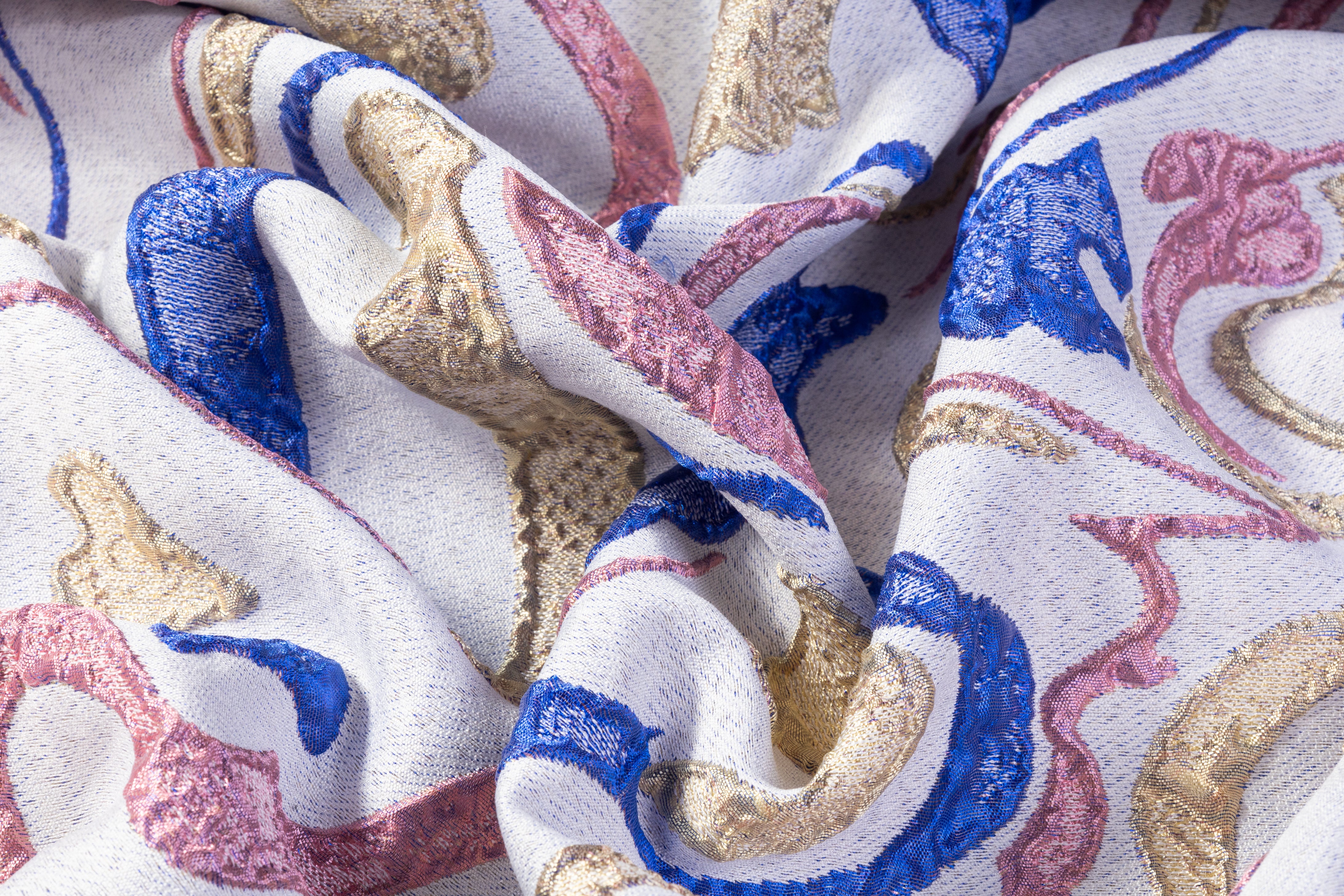 Abstract Italian Brocade - Gold / Blue / Pink